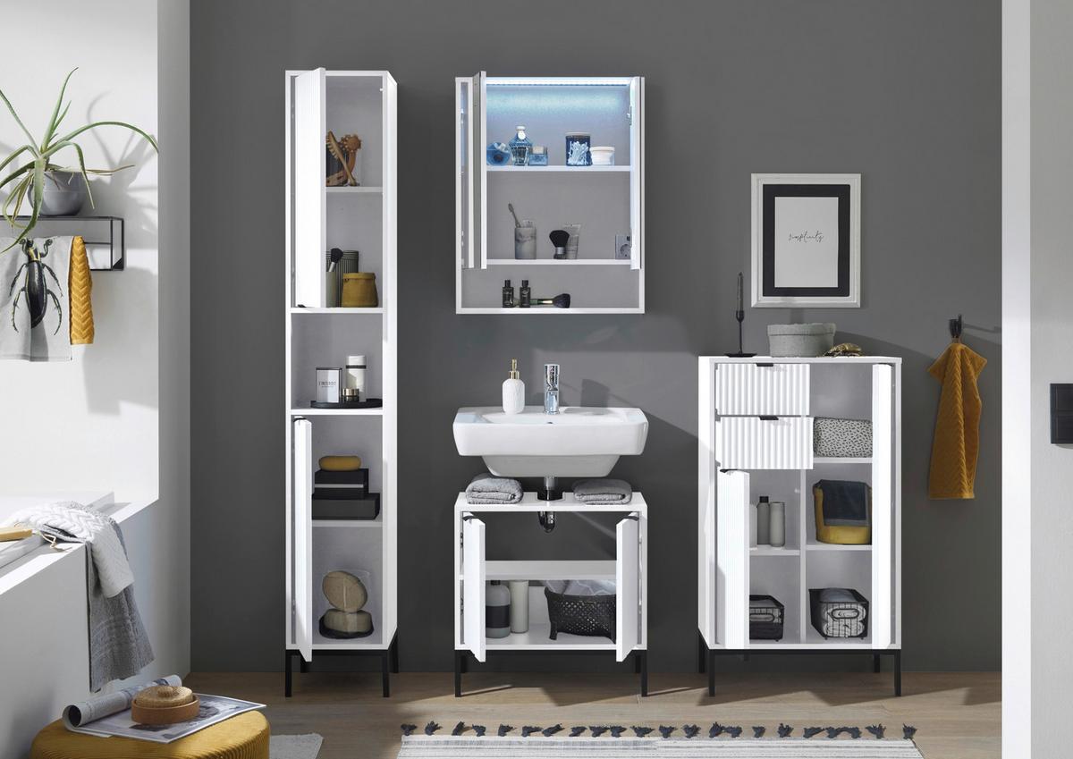 KOMODA WYSOKA LUCERA - antracytowy/biały, Modern, materiał drewnopochodny/tworzywo sztuczne (60/106/32cm) - MID.YOU