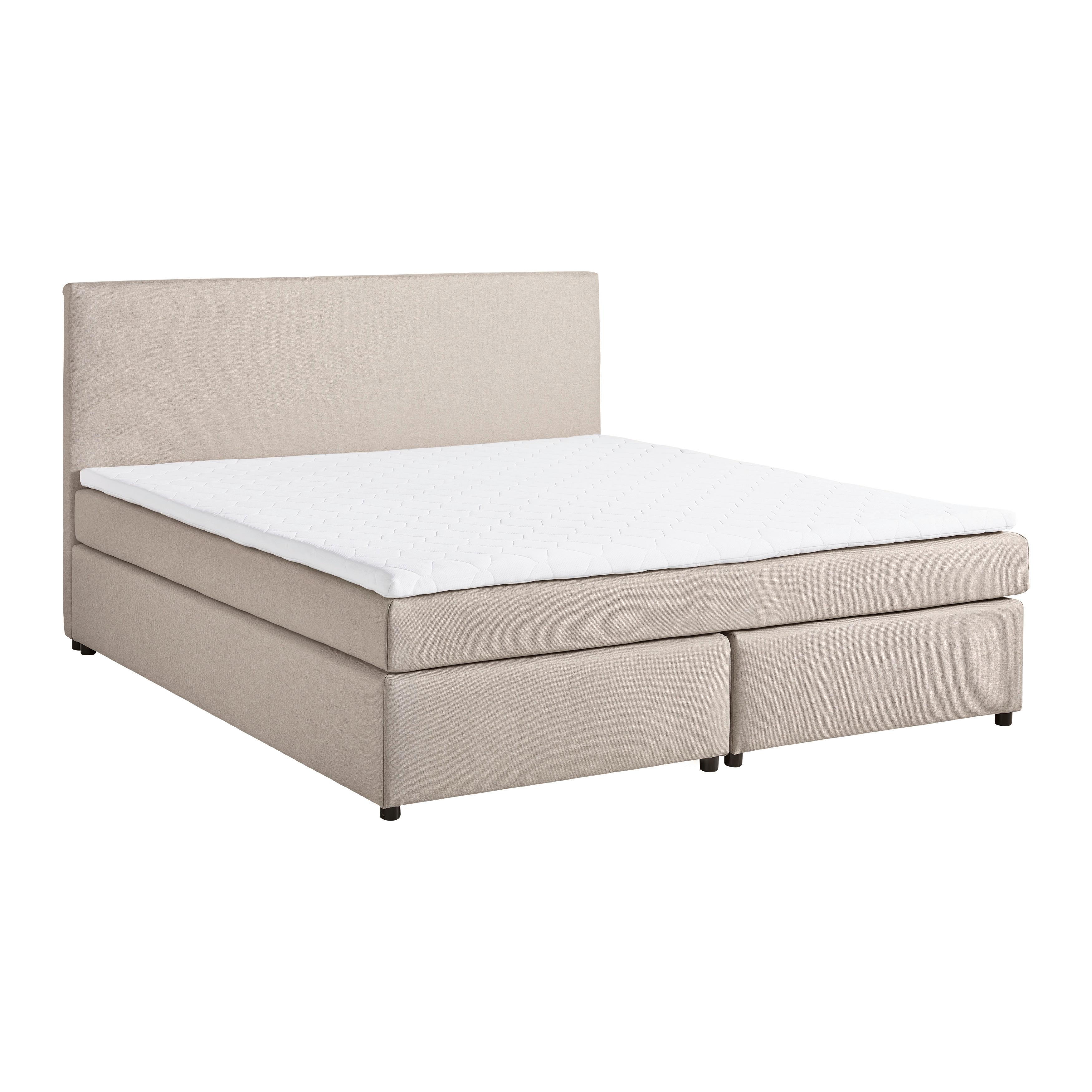 Boxbett Florinda ca. 180x200cm Beige mit Topper - Beige/Schwarz, MODERN, Holz/Kunststoff (180/200cm) - Bessagi Home