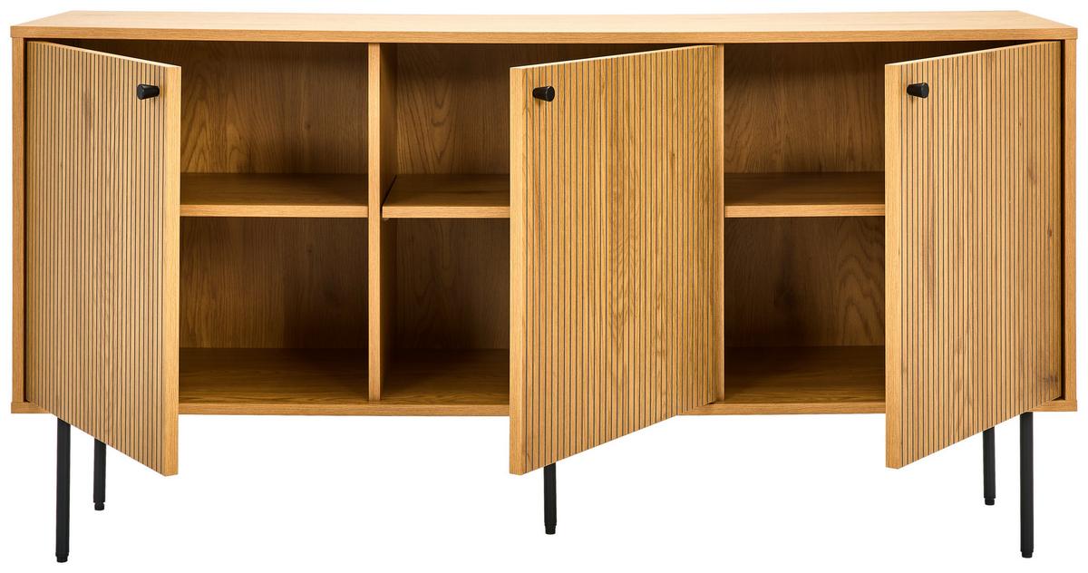 KOMODA SZEROKA LINE - kolor dębowy/czarny, Design, materiał drewnopochodny/metal (150/75/40cm) - Carryhome