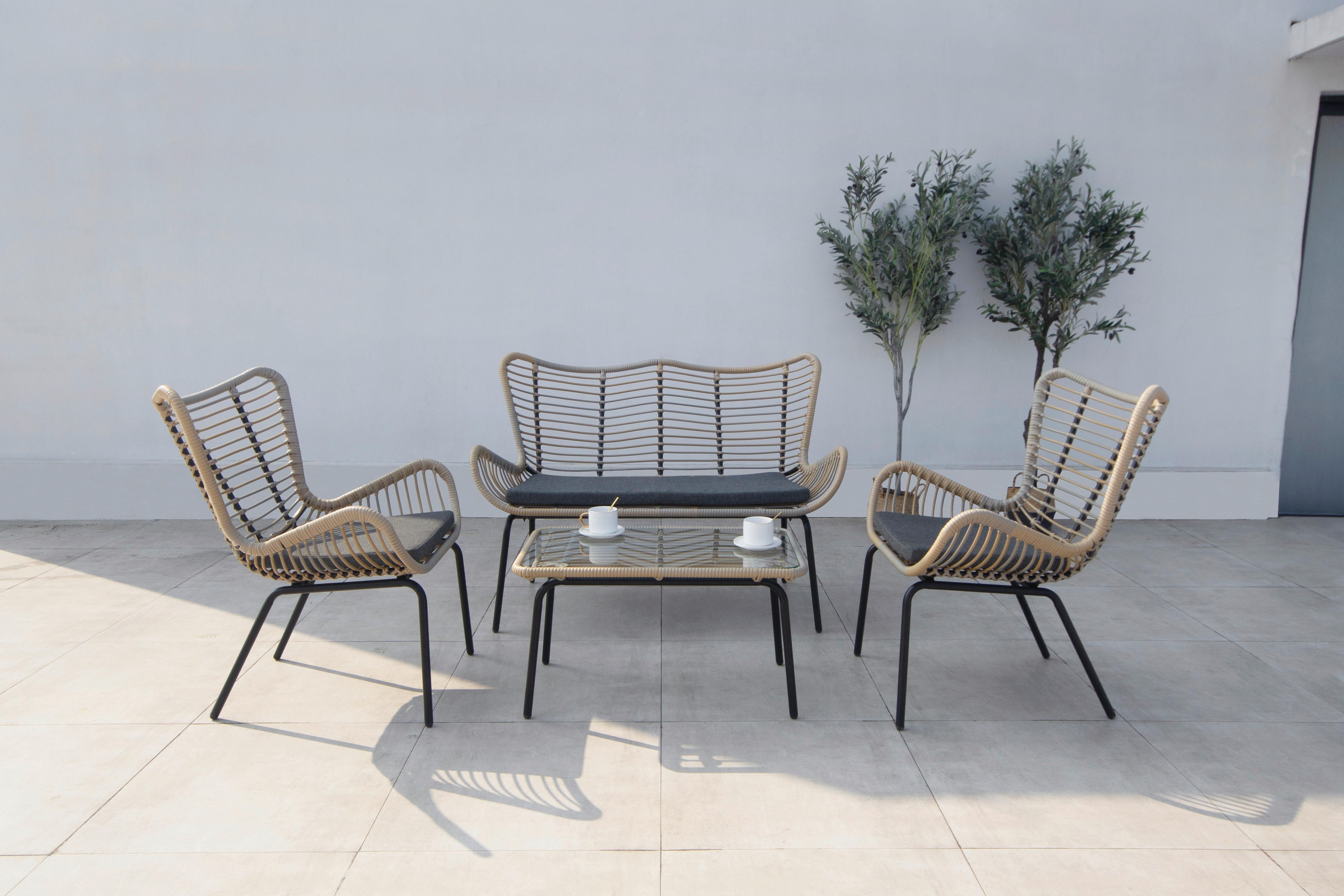 Lounge Garnitura Korfu, 4-Delni Set, Temno Siva - barva tikovine/temno siva, Basics, kovina/steklo (122/86,5/69cm) - Acamp