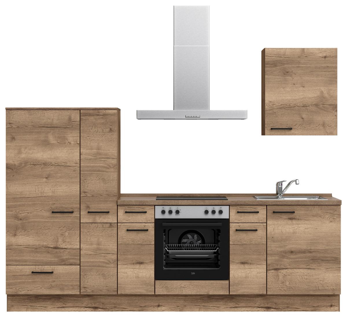 Küchenblock Structura Low m. Geräten Eiche dunkel - Eiche dunkel/Eichefarben, MODERN, Holzwerkstoff/Metall (270cm) - Nobilia