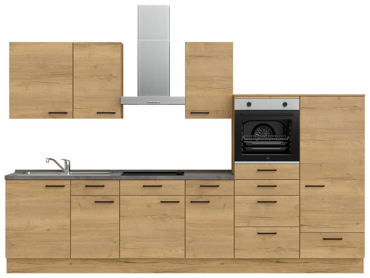 Küchenblock Structura Low m. Geräten Eiche - Schieferfarben/Eichefarben, MODERN, Holzwerkstoff/Metall (330cm) - Nobilia