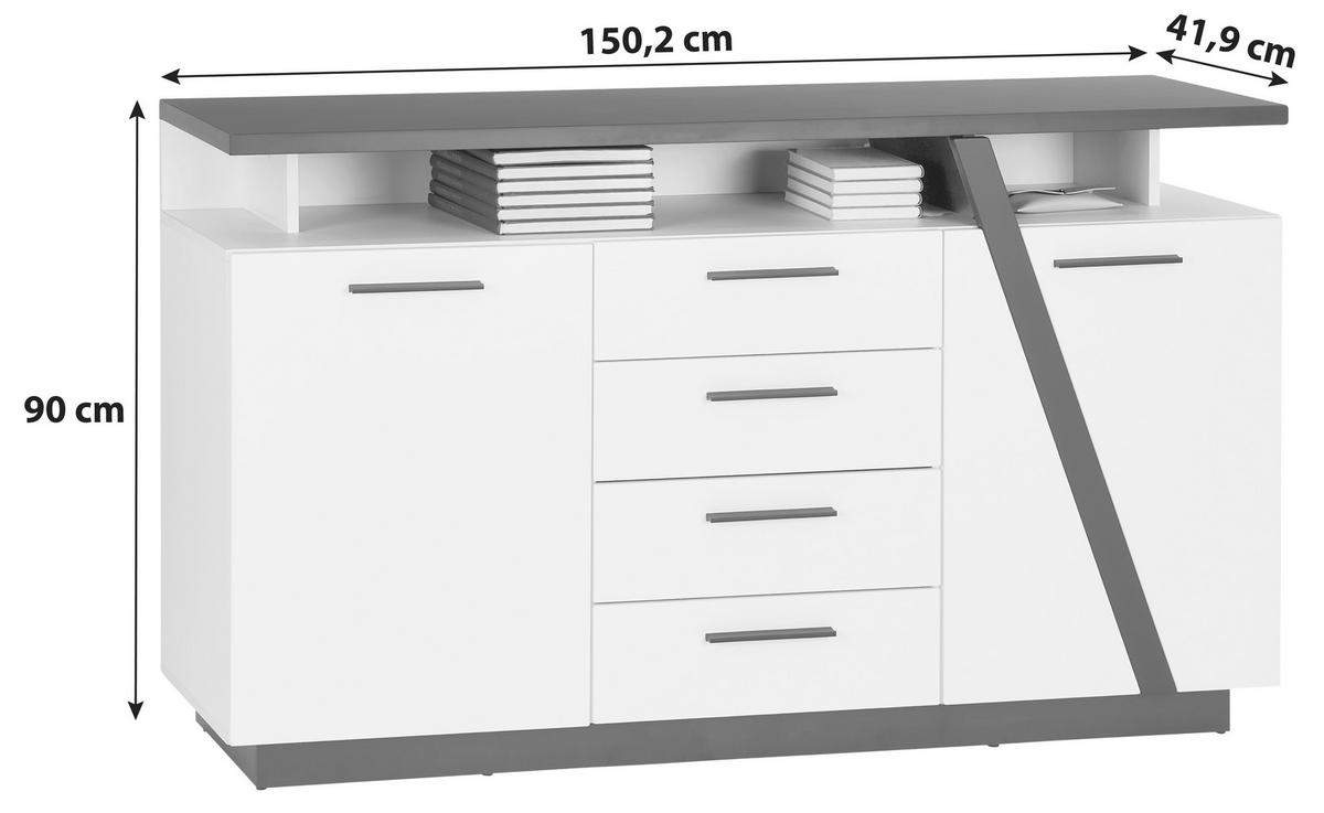 Komoda Maxi, Temno Siva, Hrast - barve hrasta, Moderno, umetna masa/leseni material (150,2/90/41,9cm) - Premium Living