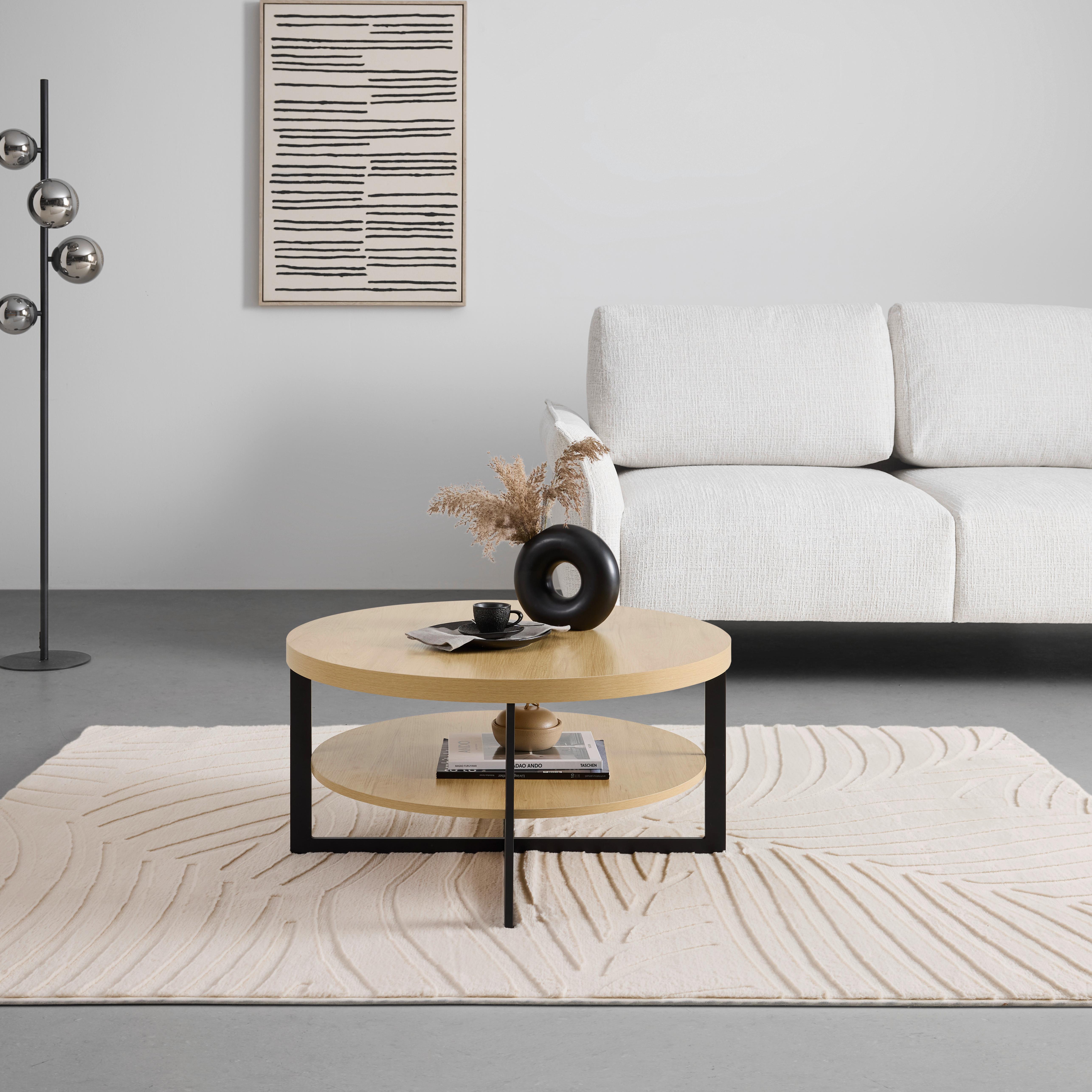 SOFFBORD RONDO - svart/ek Artisan, Klassisk, metall/trämaterial (80/80/40cm) - Mömax