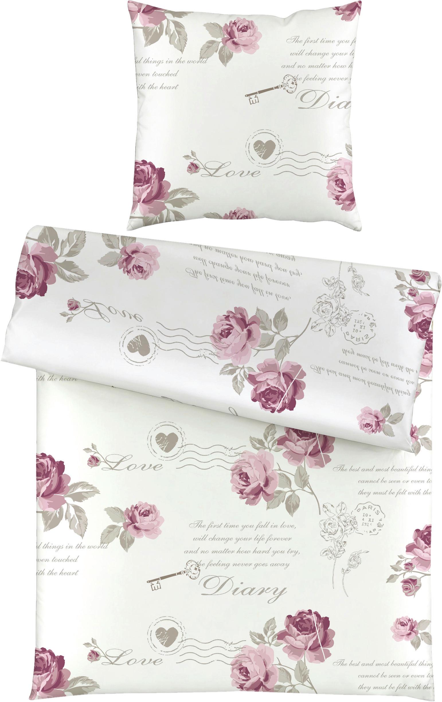 Bettwäsche Diary Rose ca. 135x200cm - Weiß, ROMANTIK / LANDHAUS, Textil (135/200cm) - Modern Living