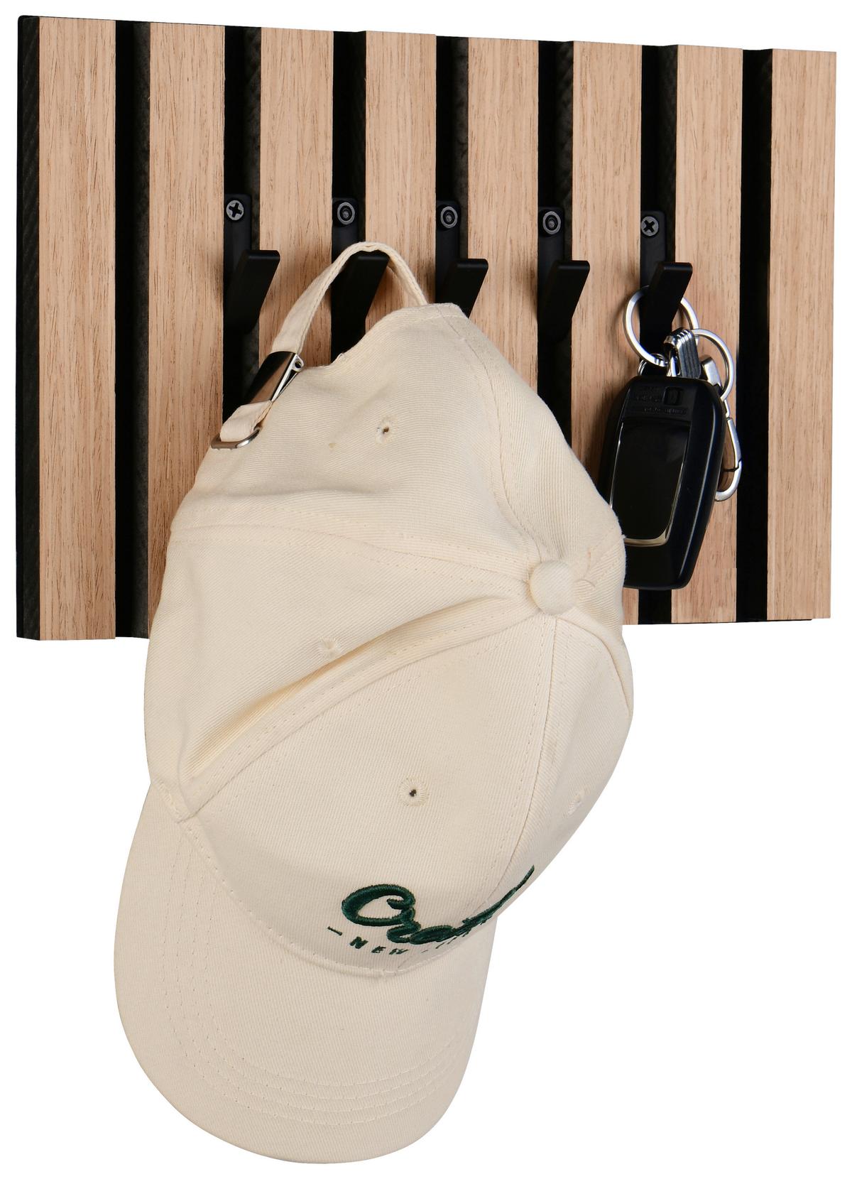 Schlüsselboard Grace Schwarz/Eiche inkl. 5 Haken - Schwarz, MODERN, Holzwerkstoff/Textil (31/20/2cm) - Mömax