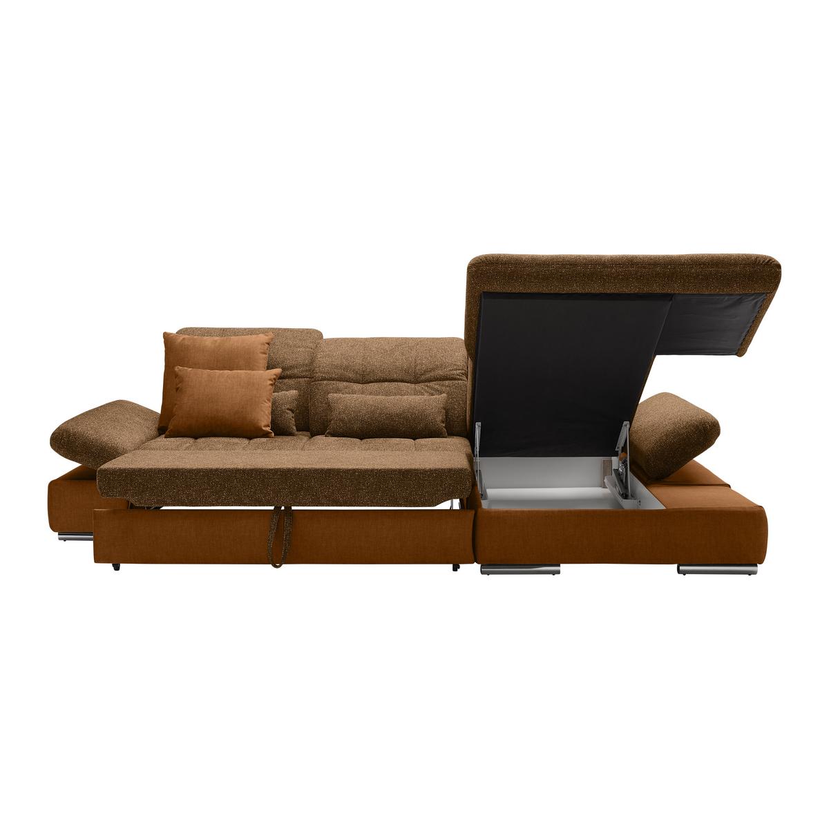 Wohnlandschaft Sanfino Cognac/Senfgelb - Chromfarben/Cognac, KONVENTIONELL, Holz/Textil (305/79-96/199cm) - Premium Living