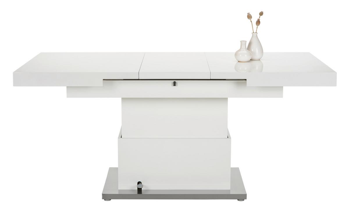 Couchtisch 2in1 in Weiß ca. 133-170x51-77x80cm - Edelstahlfarben/Weiß, MODERN, Holzwerkstoff/Metall (133-170/80/51-77cm) - Based