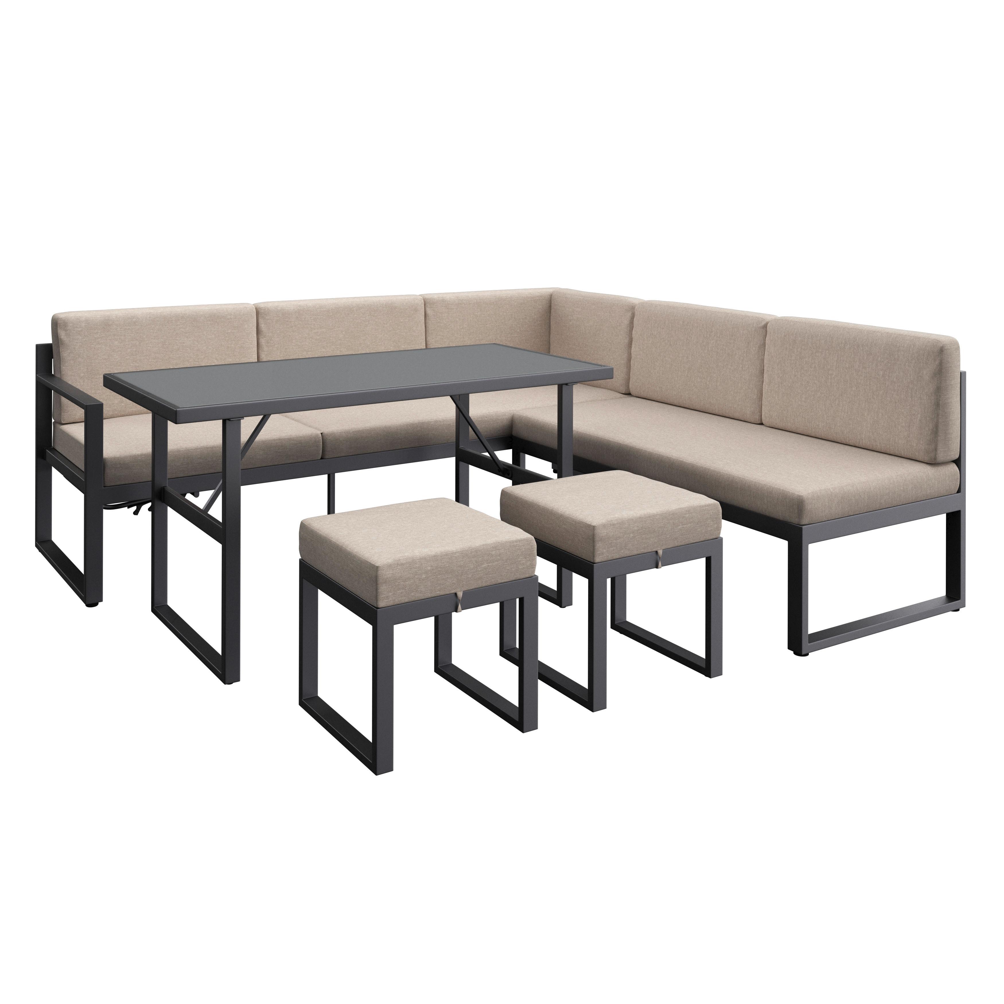 Lounge Garnitura Genf, Siva, 5-Delno - siva/svetlo siva, Moderno, kovina/steklo (213/136cm) - Beldano
