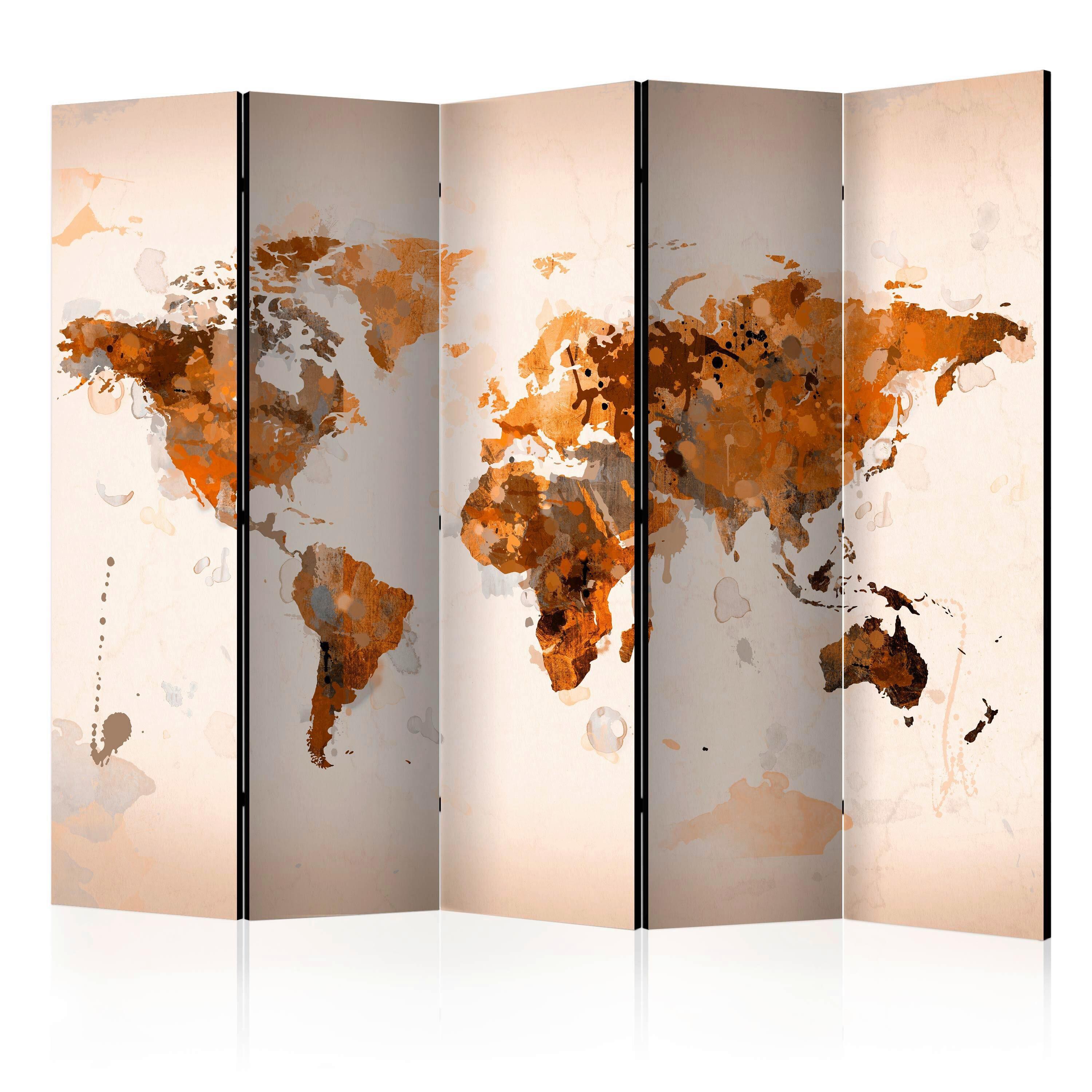 Paravan World In Brown Shades I, 5-Delni, Dvostranski - bež/barve konjaka, Basics, tekstil/les (225/172/3cm) - artgeist