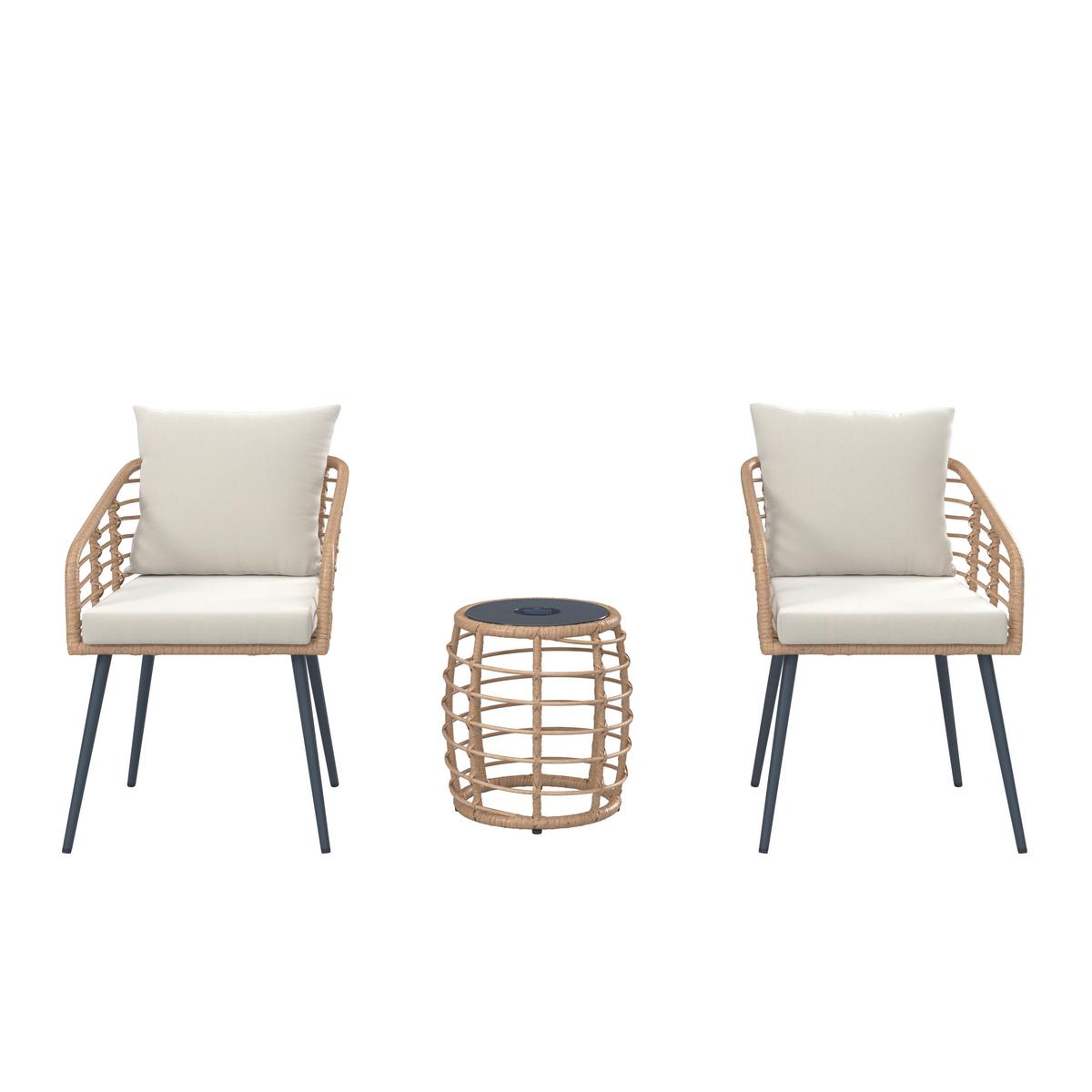 BALKONSET LENI 1 - Beige/Schwarz, Modern, Glas/Kunststoff (56/62/72cm) - Mömax