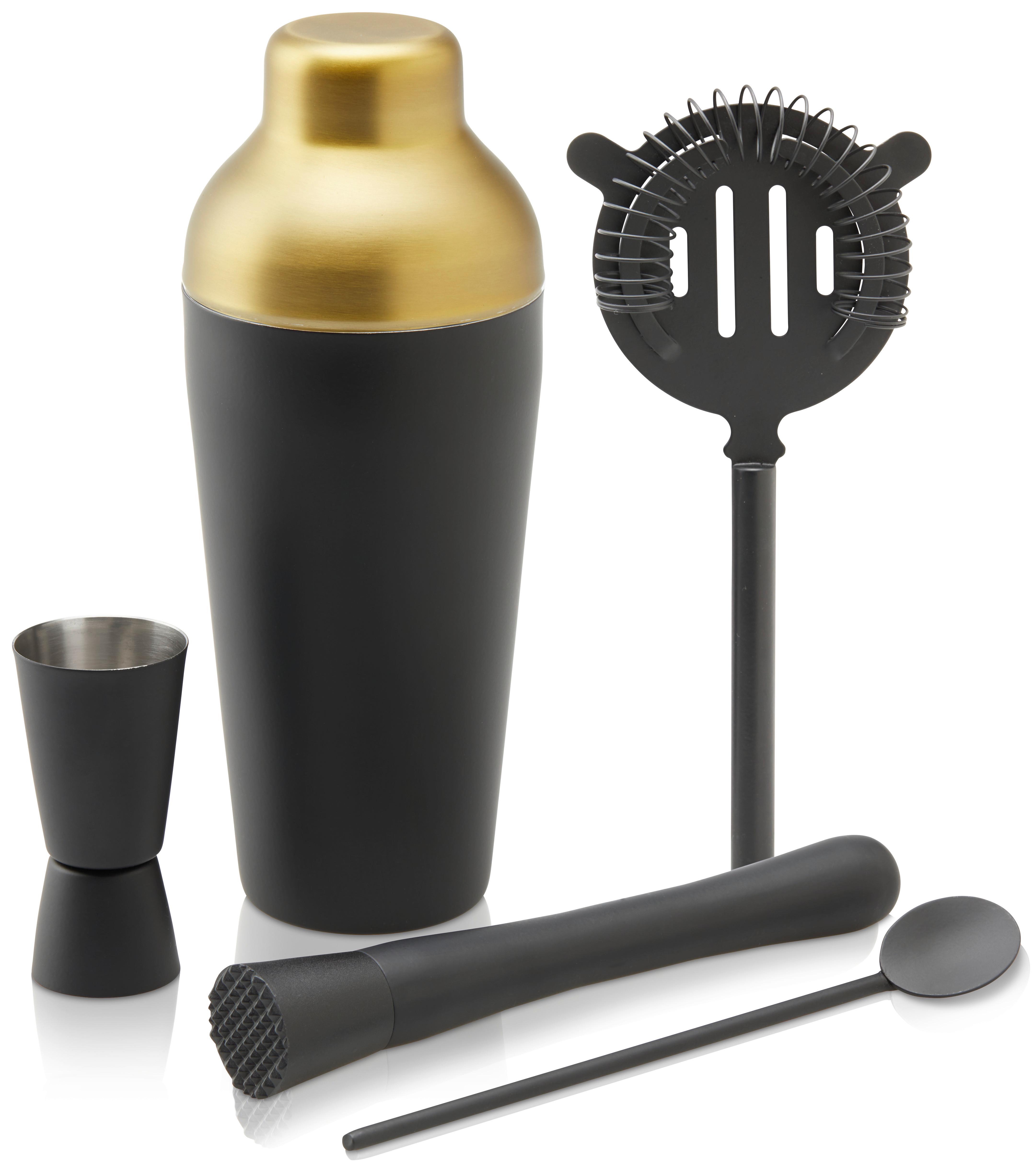 Cocktail-Set Glamour in Schwarz/Goldfarben,5-teilig - Goldfarben/Schwarz, Modern, Kunststoff/Metall - Premium Living