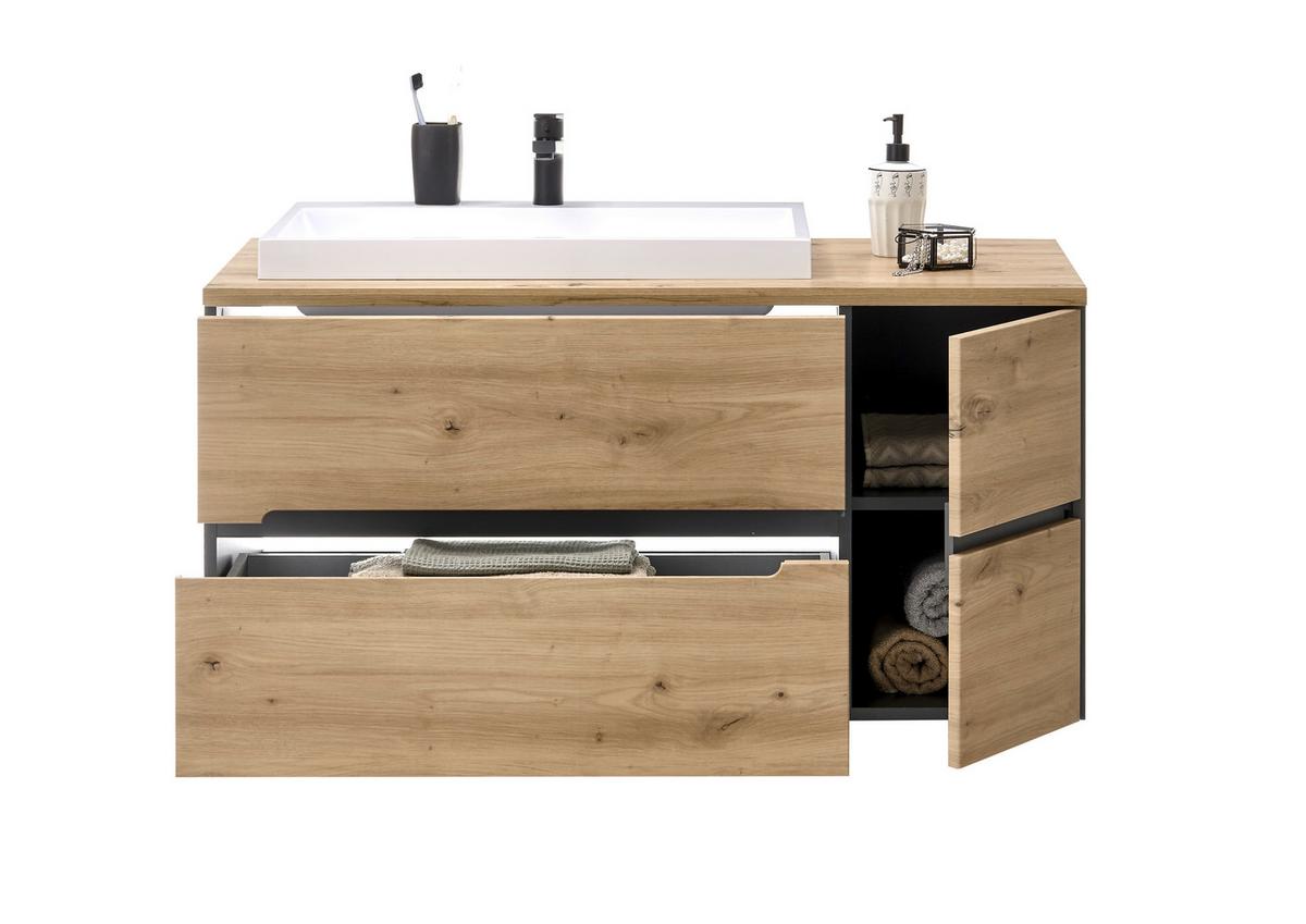 Waschbeckenunterschrank Memphis Grau/Eiche Artisan - Eiche Artisan/Weiß, MODERN, Holzwerkstoff/Stein (110/54/53cm) - Mömax