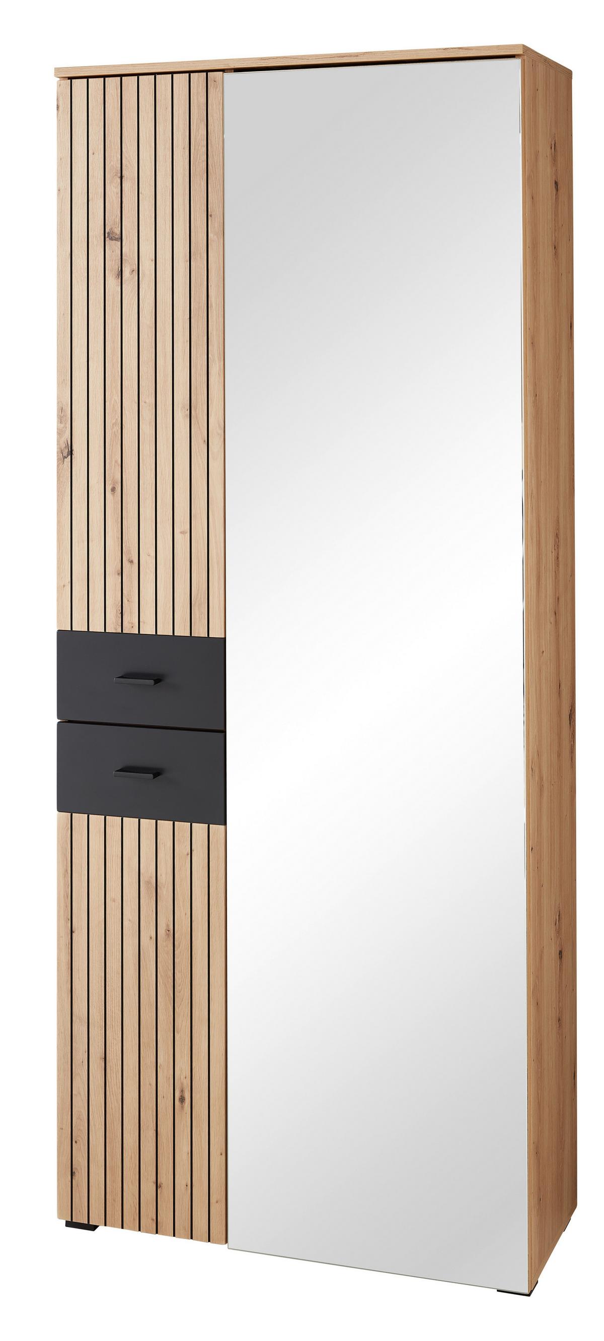 PRZEDPOKÓJ BUFFALO - czarny/dąb artisan, Design, materiał drewnopochodny/tkanina (282/202/38cm) - Voleo