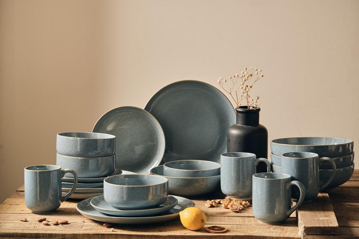 SERWIS OBIADOWO-ŚNIADANIOWY MARBELLA - niebieski, Trend, ceramika - Novel