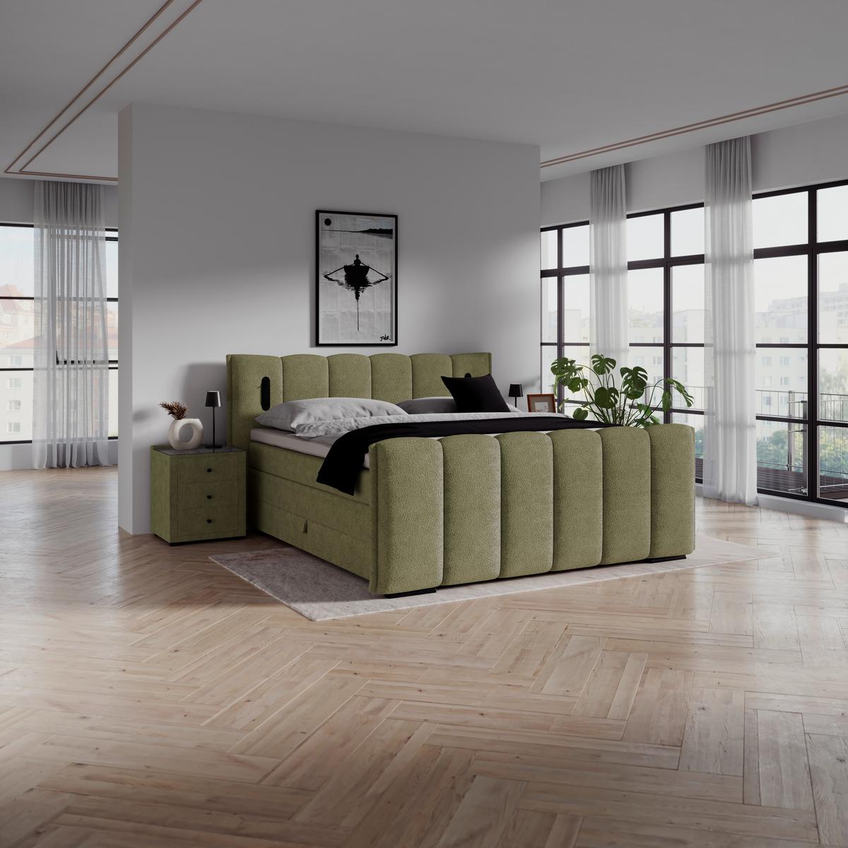 Boxspring Krevet Elysia - zelena/crna, Trend, drvni materijal/drvo (200/220cm) - Premium Living