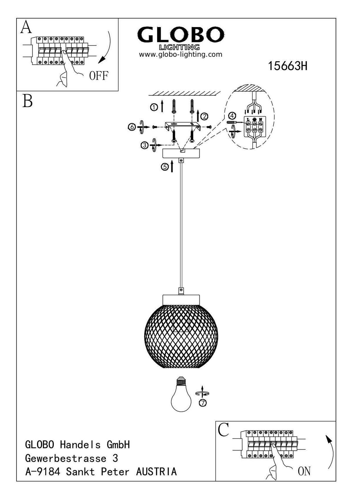 Viseča Svetilka 15663h - črna/rjava, Basics, kovina/les (20/120cm) - Globo