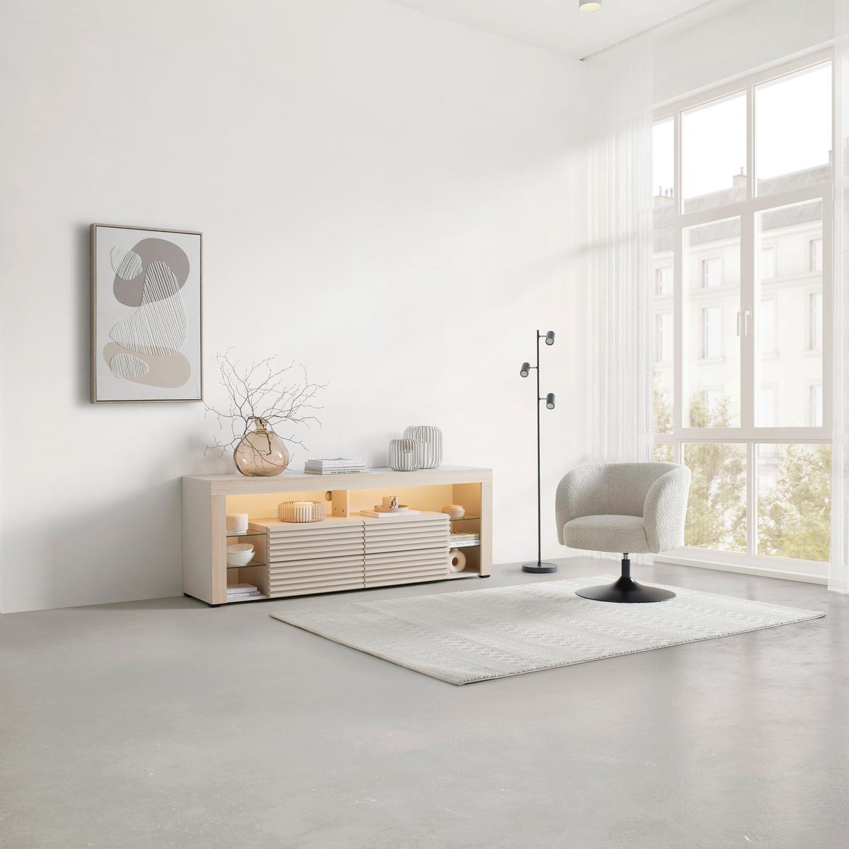 Lowboard Goal Kaschmir Riva Eiche/Cashmere - Kaschmir, MODERN, Glas/Holzwerkstoff (179/67/44cm) - Mömax