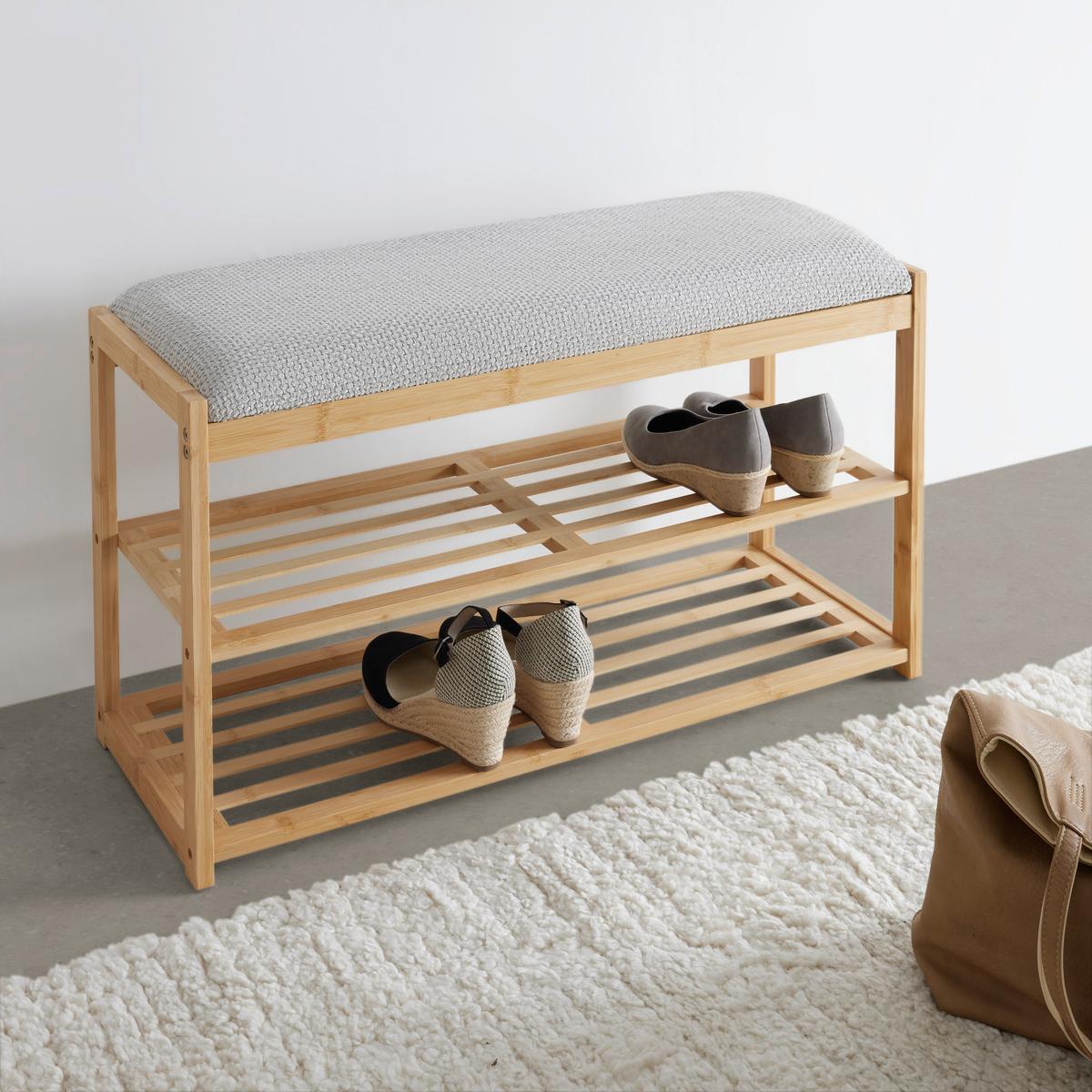 Bancă BRADLEY - culoare natur/gri, Modern, materiale naturale/textil (80/45/30cm) - Modern Living