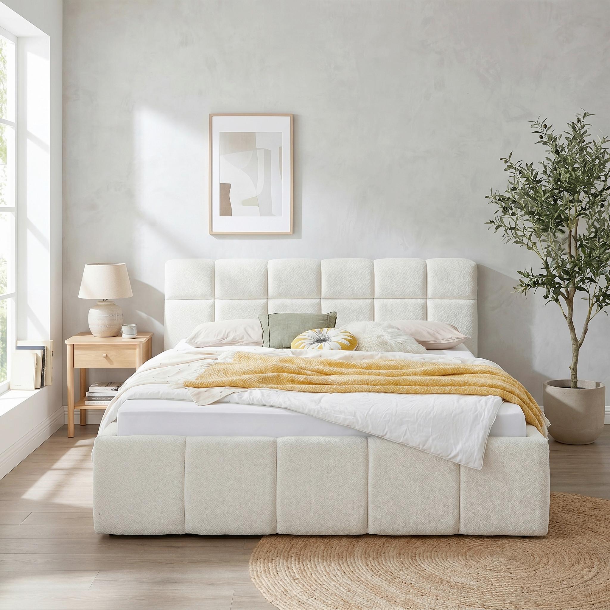 Polsterbett Ascona Creme ca. 120x200cm - Creme/Schwarz, KONVENTIONELL, Kunststoff/Textil (120/200cm) - Based