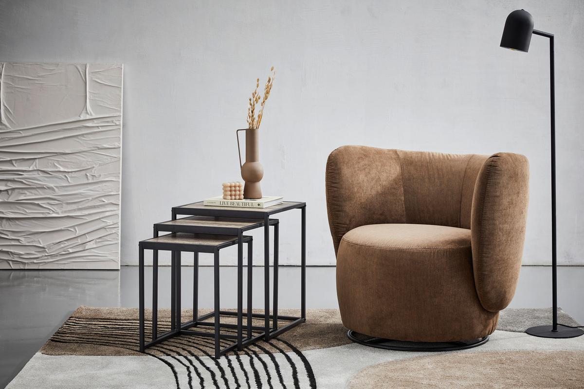 STOLIK KAWOWY SANTIAGO - kolor naturalny/czarny, Modern, materiał drewnopochodny/metal (35/40/45/35/40/45/45/50/55cm) - PBJ