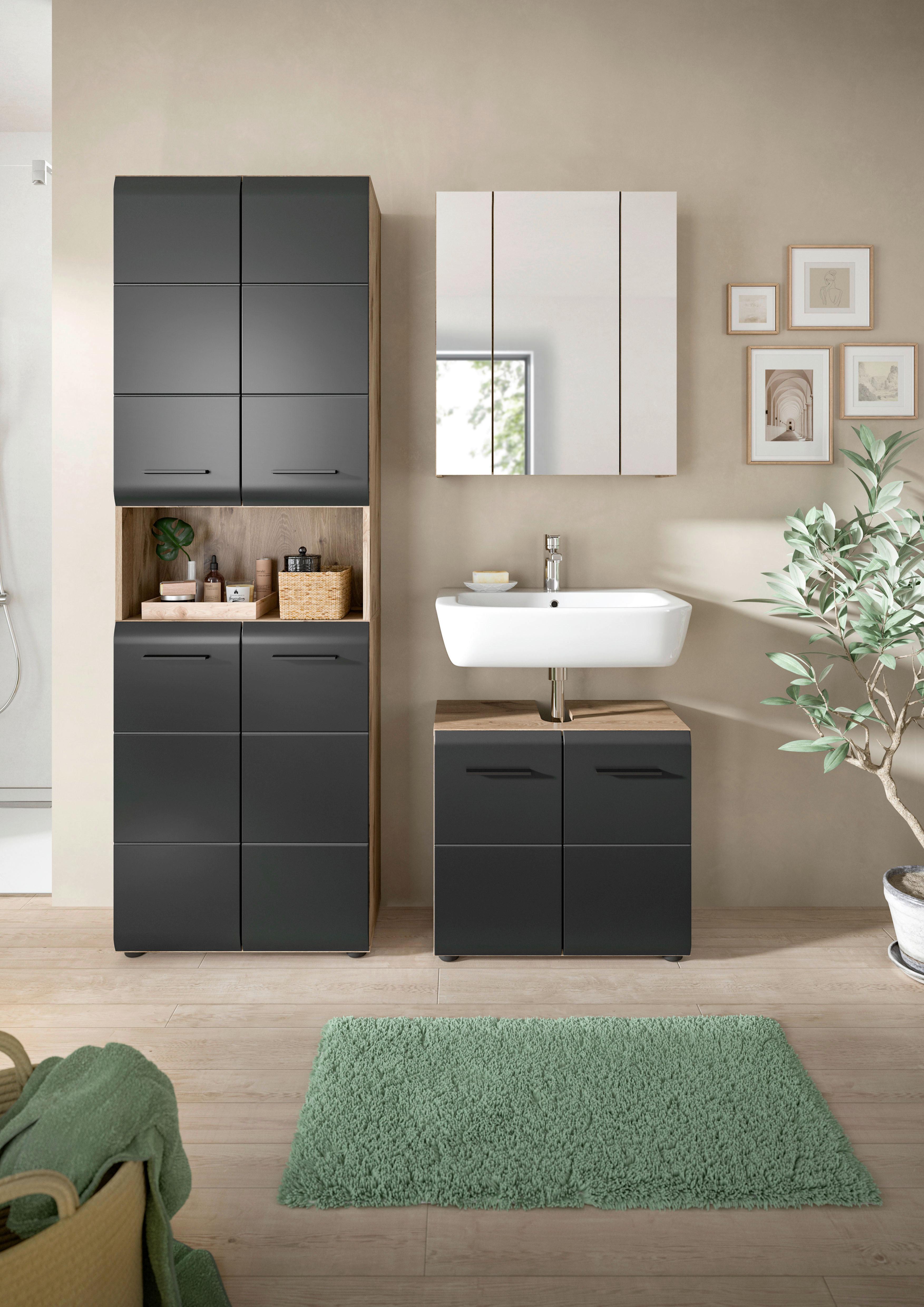 BADEZIMMER ICE - Eiche dunkel/Schwarz, Basics, Holzwerkstoff/Kunststoff (120cm) - MID.YOU