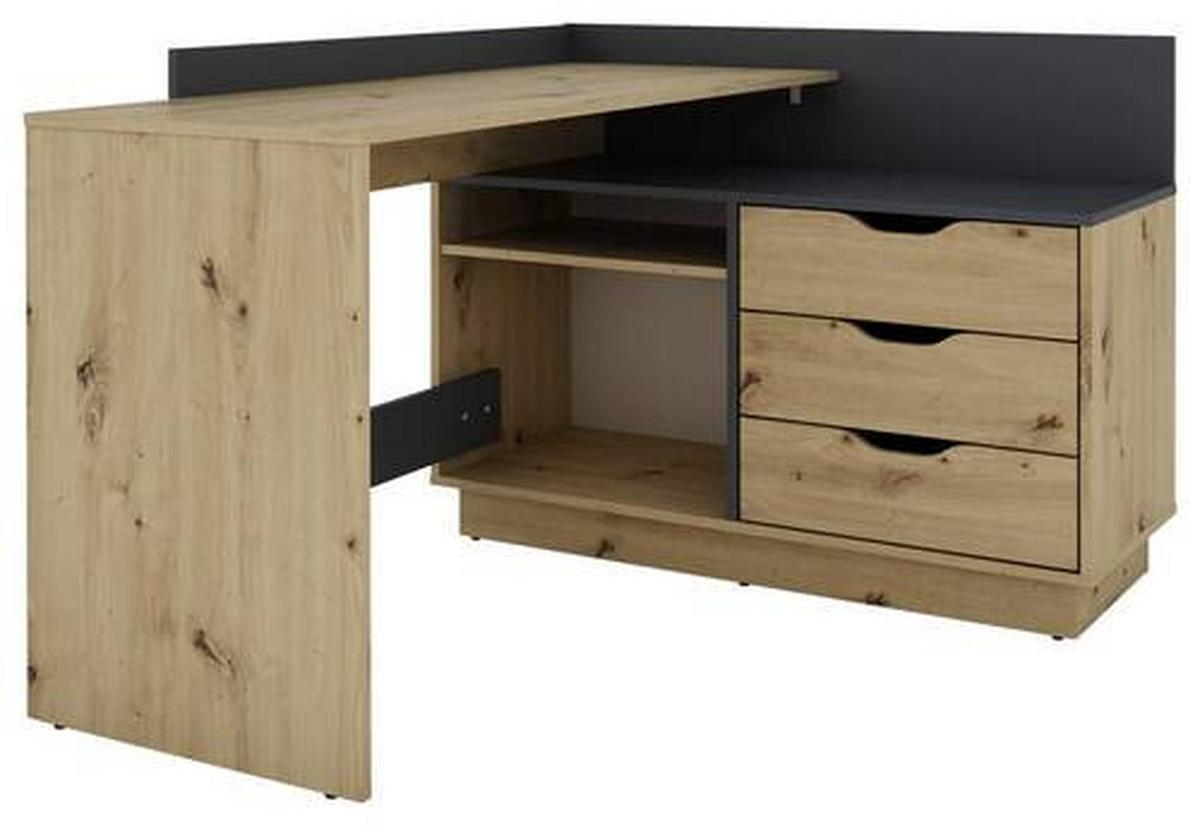 Eckschreibtisch Belfast Anthrazit/Eiche Artisan - Anthrazit/Eiche Artisan, LIFESTYLE, Holzwerkstoff (129/105/84cm) - MID.YOU