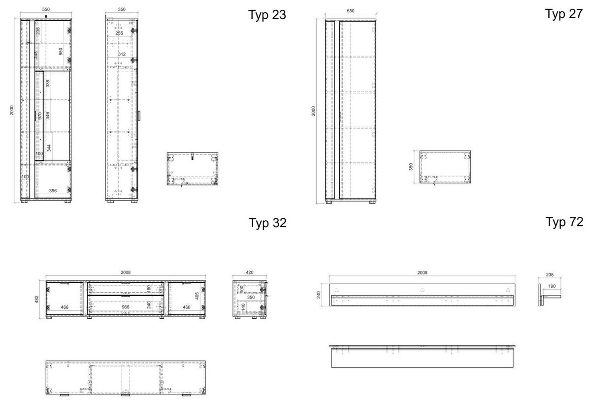 WOHNWAND LONG ISLAND - Eiche Wotan/Silberfarben, Design, Glas/Holzwerkstoff (330/200/42cm) - MID.YOU