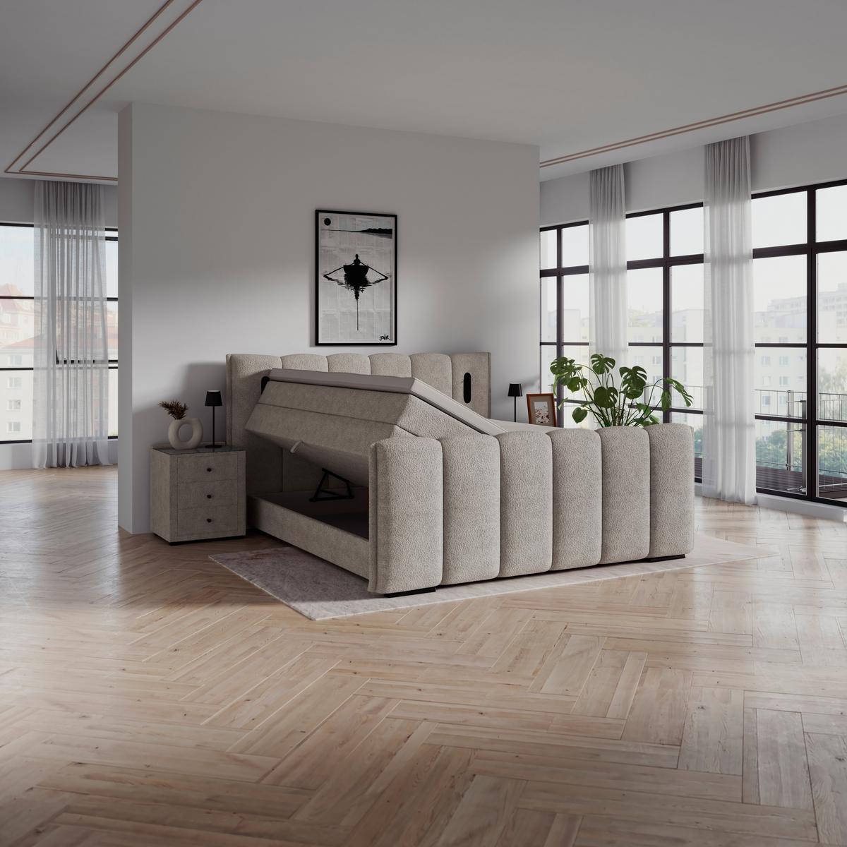 Boxspring Krevet Elysia - prirodne boje/crna, Trend, drvni materijal/drvo (160/220cm) - Premium Living