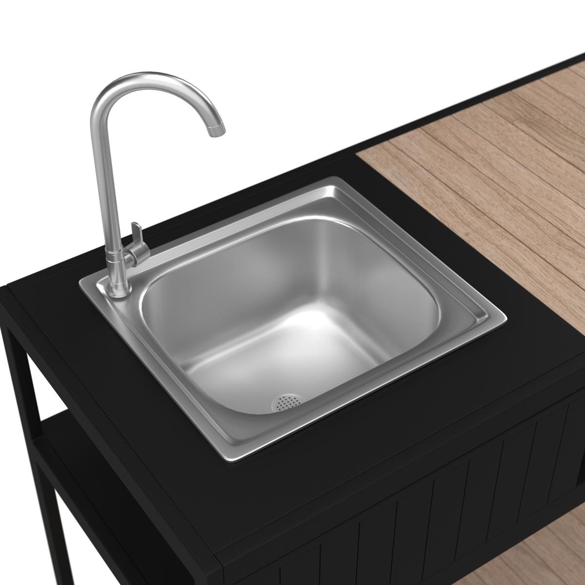 Outdoorküche Delia Schwarz /Naturfarben inkl. Abdeckung - Schwarz/Naturfarben, MODERN, Kunststoff/Metall (127/126/53,5cm) - Bessagi Garden