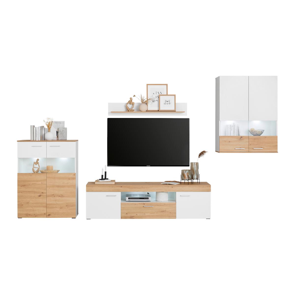 Comodă înaltă VALENCIA - Modern, sticlă/material pe bază de lemn (85/113,4/35cm) - Modern Living