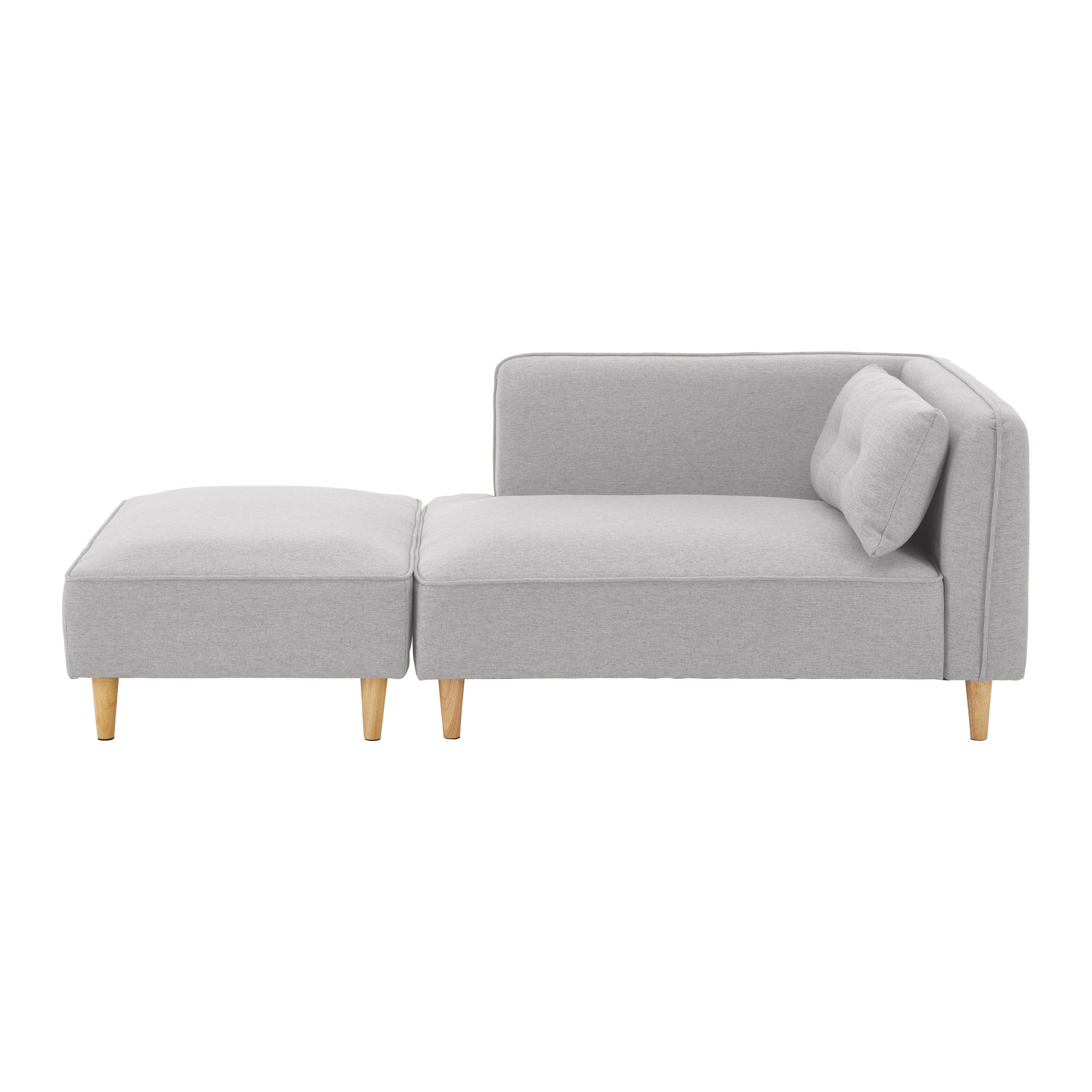 Modulsofa Fanny Hellgrau Leinenoptik mit Hocker - Hellgrau/Naturfarben, MODERN, Holz/Textil (154/55/73cm) - Bessagi Home