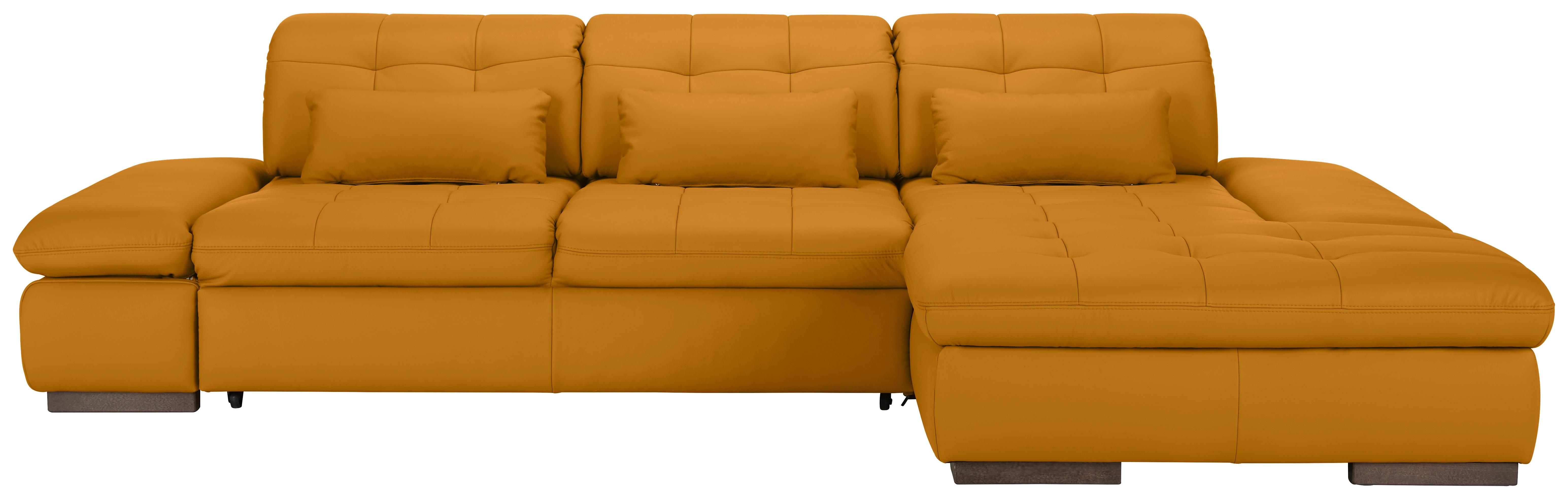 Wohnlandschaft Sanfino Leder Gelb - Chromfarben/Gelb, KONVENTIONELL, Leder/Metall (305/79-96/199cm) - Premium Living