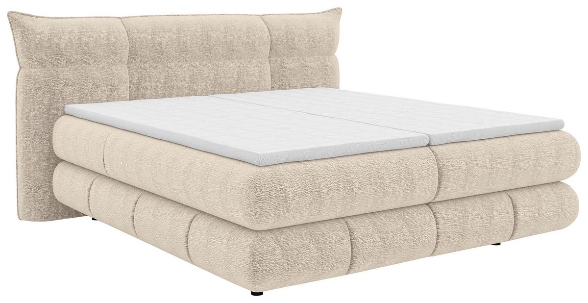 Boxspringbett Auris Elfenbein ca. 180x200cm - Elfenbein/Schwarz, KONVENTIONELL, Kunststoff/Textil (180/200cm) - Sembella