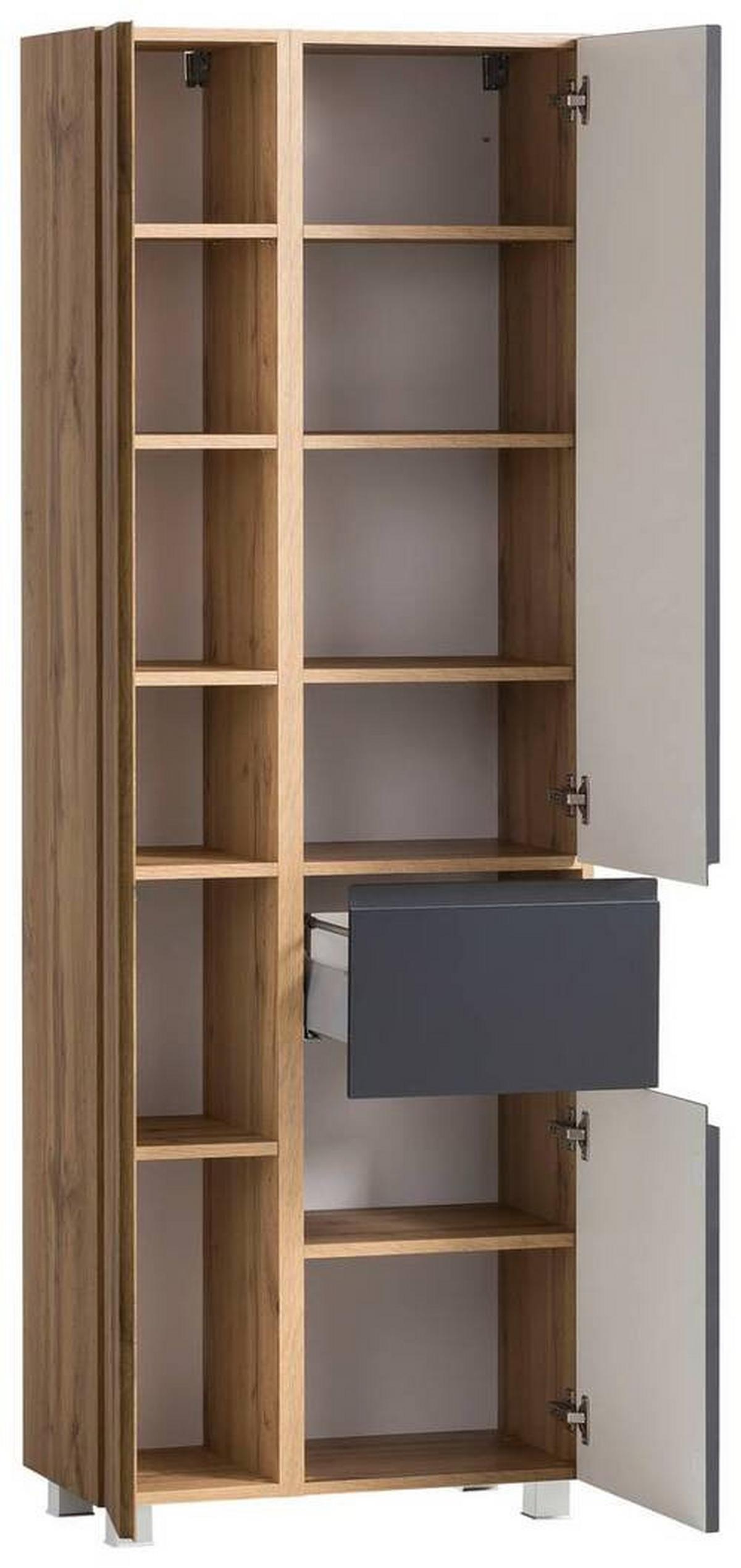 Hochschrank "Varese" in grau/wotaneiche - Eiche Wotan/Grau, MODERN, Holzwerkstoff (65/180/35cm) - Held