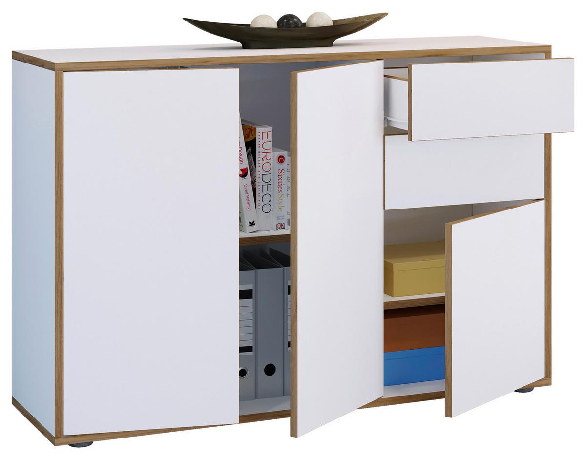 Komoda Salia B110, Bela, Barva Hrasta - črna/bela, Design, umetna masa/leseni material (110/74/33cm) - MID.YOU