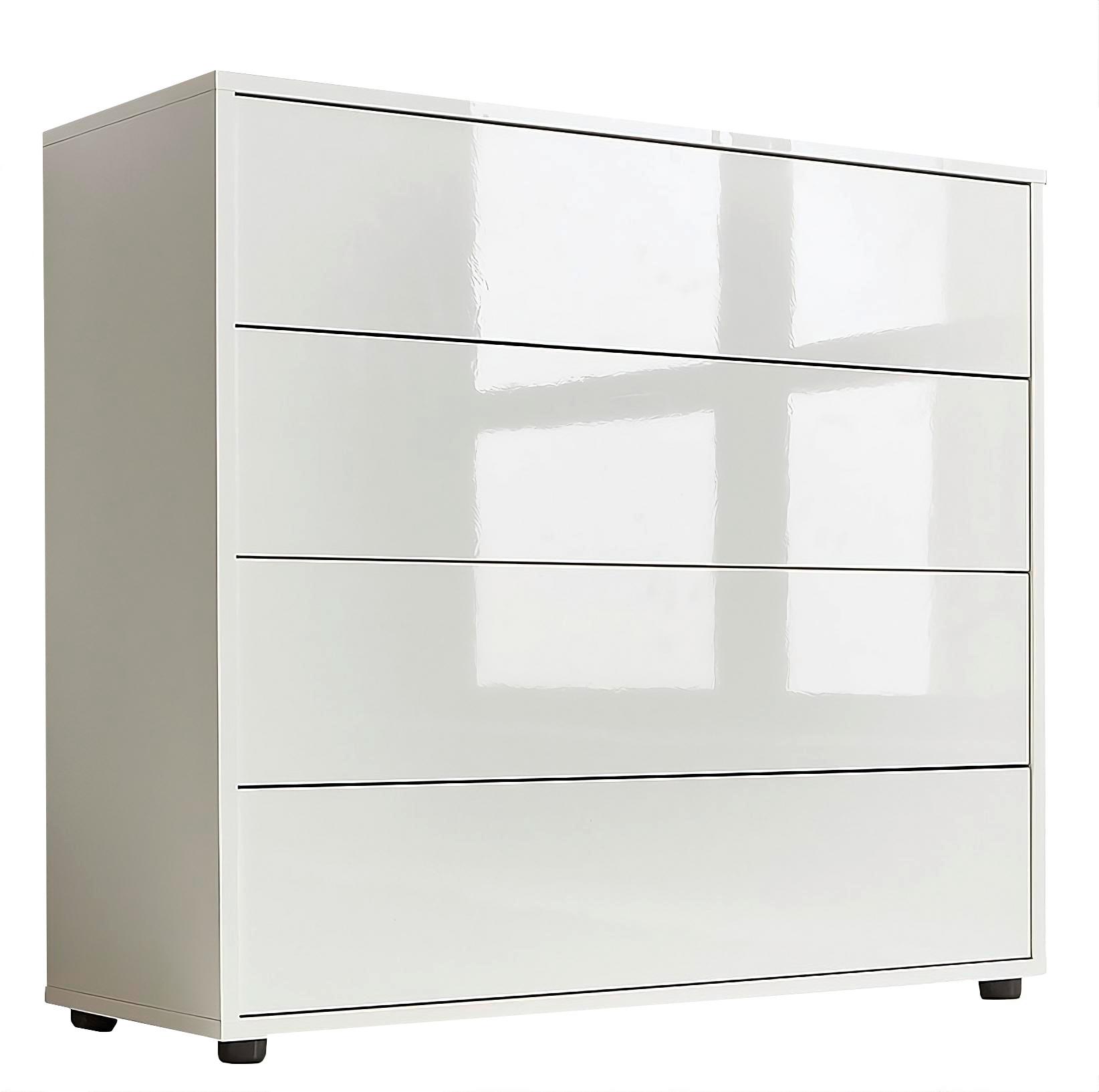 Kommode Mailand Typ 3 Weiß - Weiß Hochglanz/Schwarz, MODERN, Holzwerkstoff/Kunststoff (79/73/33cm) - MID.YOU