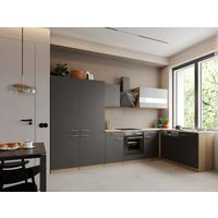 Eckküche Merle m. Geräten ca. 340x172cm Grau - Edelstahlfarben/Eichefarben, Trend, Holzwerkstoff/Metall (340/172cm) - Respekta