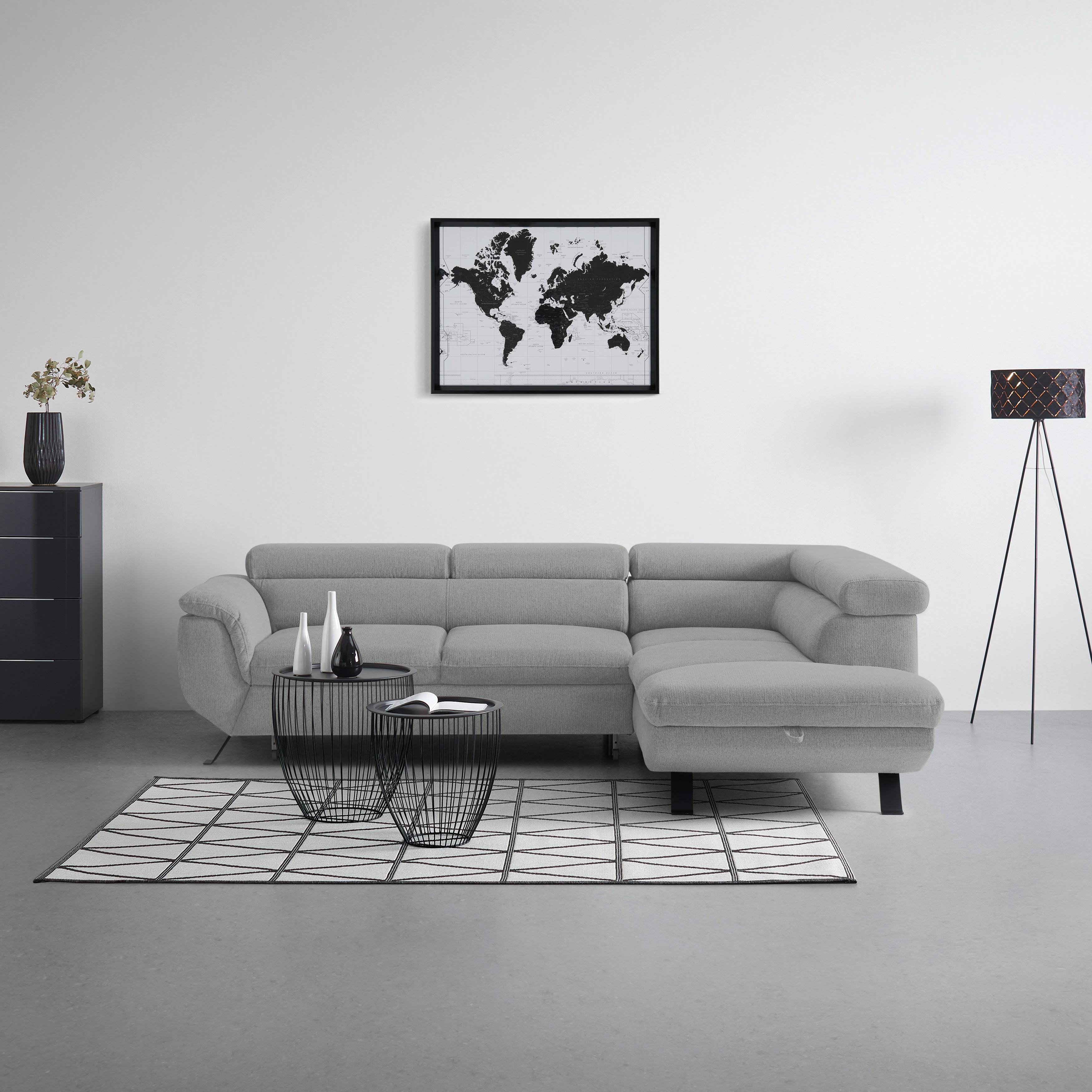 Ecksofa Raven Hellgrau - Hellgrau/Schwarz, MODERN, Textil/Metall (257cm) - Mömax