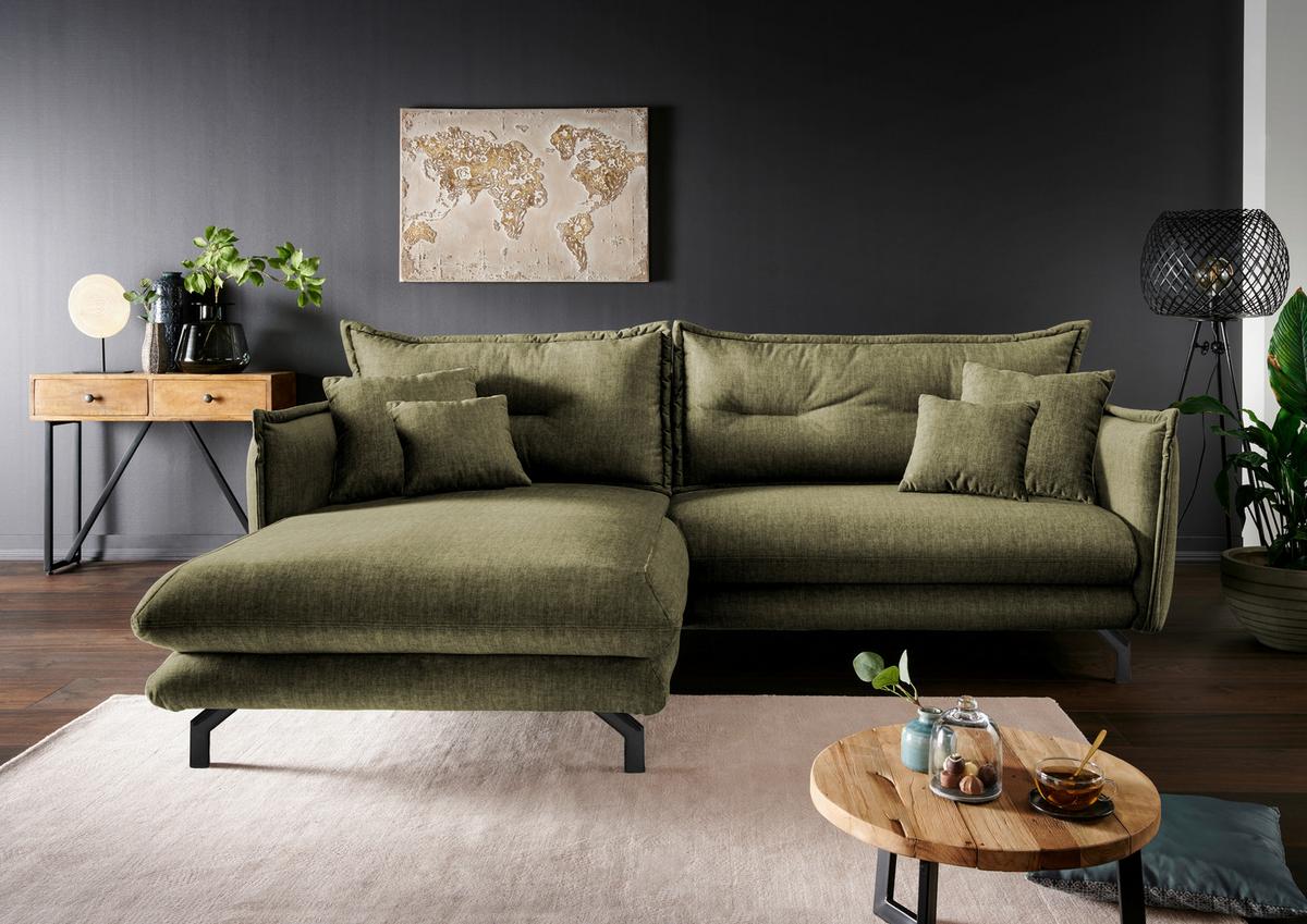 Wohnlandschaft Lava Grün Velours - Türkis/Schwarz, MODERN, Textil/Metall (180/255cm) - Livetastic