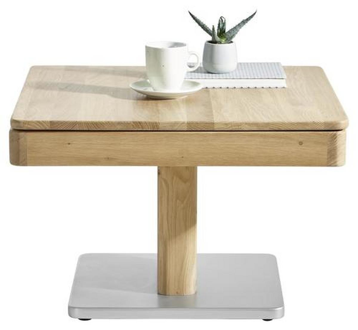 STOLIK KAWOWY RONDO II -EXKLUSIV- - kolor dębowy/kolor aluminiowy, Natur, materiał drewnopochodny/drewno (70/70/45,5cm) - Linea Natura