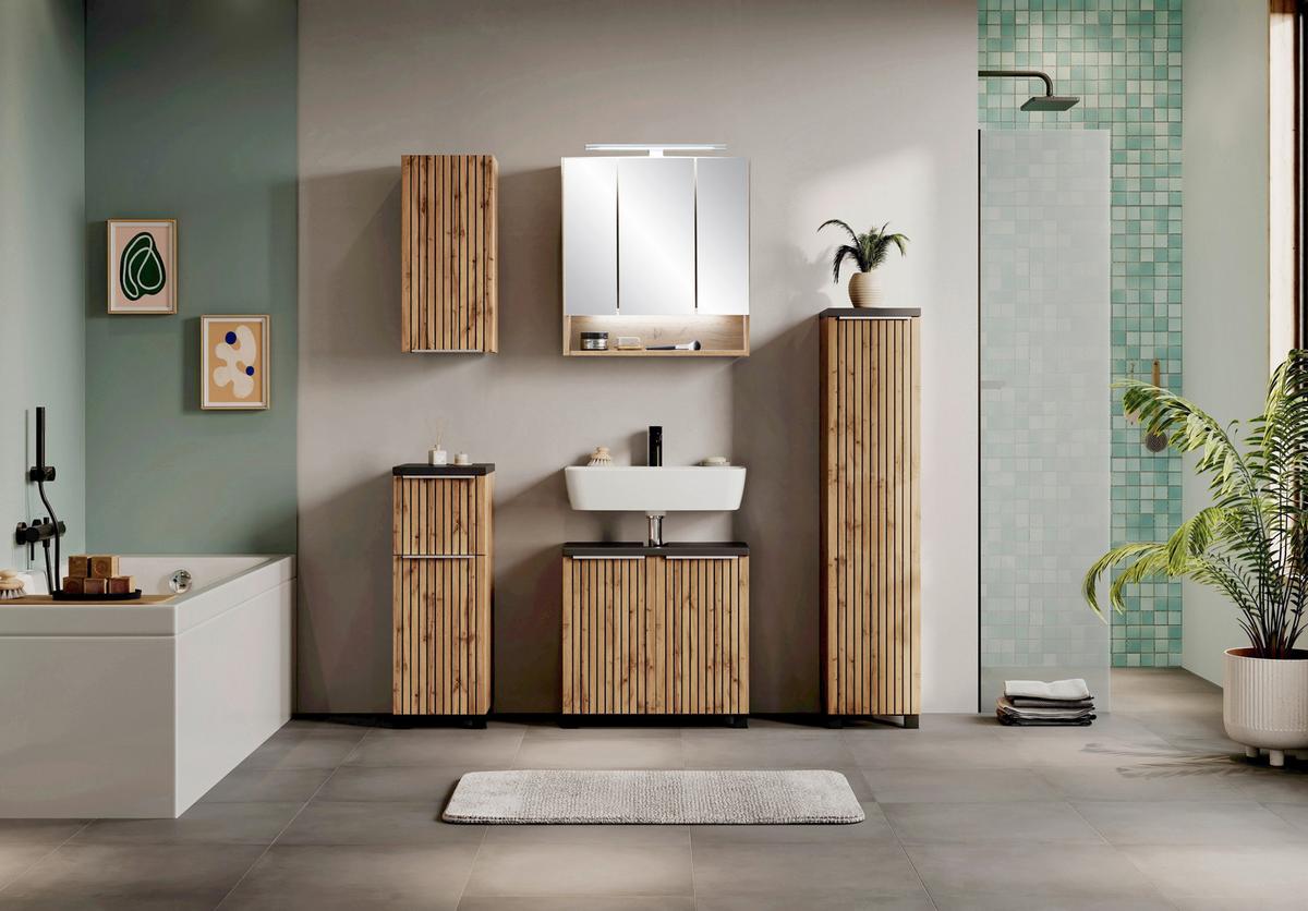 Unterschrank Jakarta Schwarz/Eiche Wotan - Eiche Wotan/Schwarz, MODERN, Holzwerkstoff/Metall (30/79/35cm) - Mömax