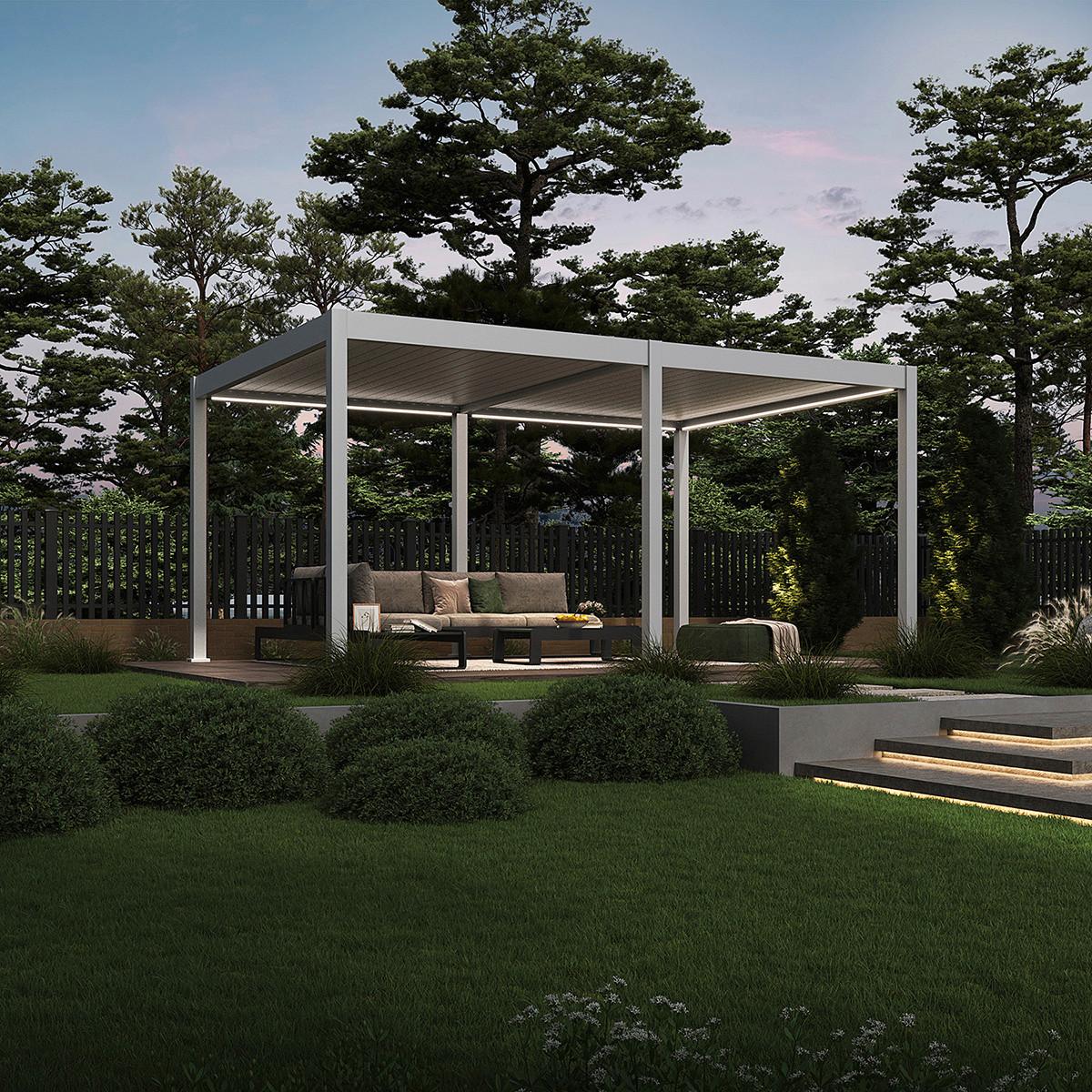 Pergola Deluxe ca. 530x360 cm Weiß Netzbetrieb inkl.LED - Weiß, Basics, Metall (530/255/360cm) - Gardenson