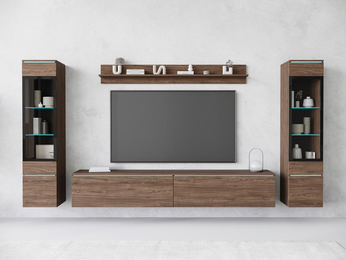 Regal Za Dnevni Boravak Vera Ii - siva/boje oraha, Lifestyle, staklo/drvni materijal (240/130/33cm) - P & B