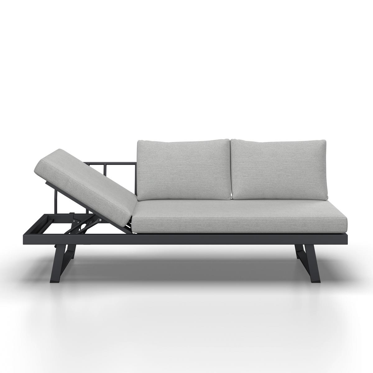 Gartenliege Loan Grau Holz Metall/Outdoorstoff +Tisch - Dunkelgrau/Anthrazit, MODERN, Holz/Textil (210/84/78cm) - Bessagi Garden