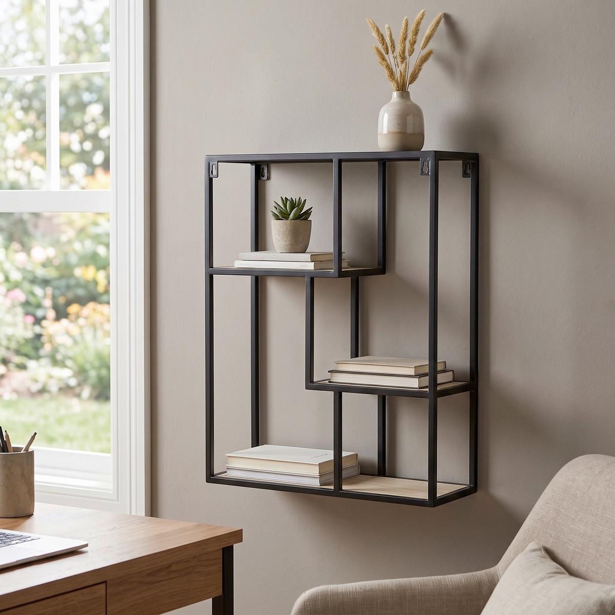 Raft De Perete Remus 2 - culoare natur/negru, Modern, metal/material pe bază de lemn (40/50/12cm) - Modern Living