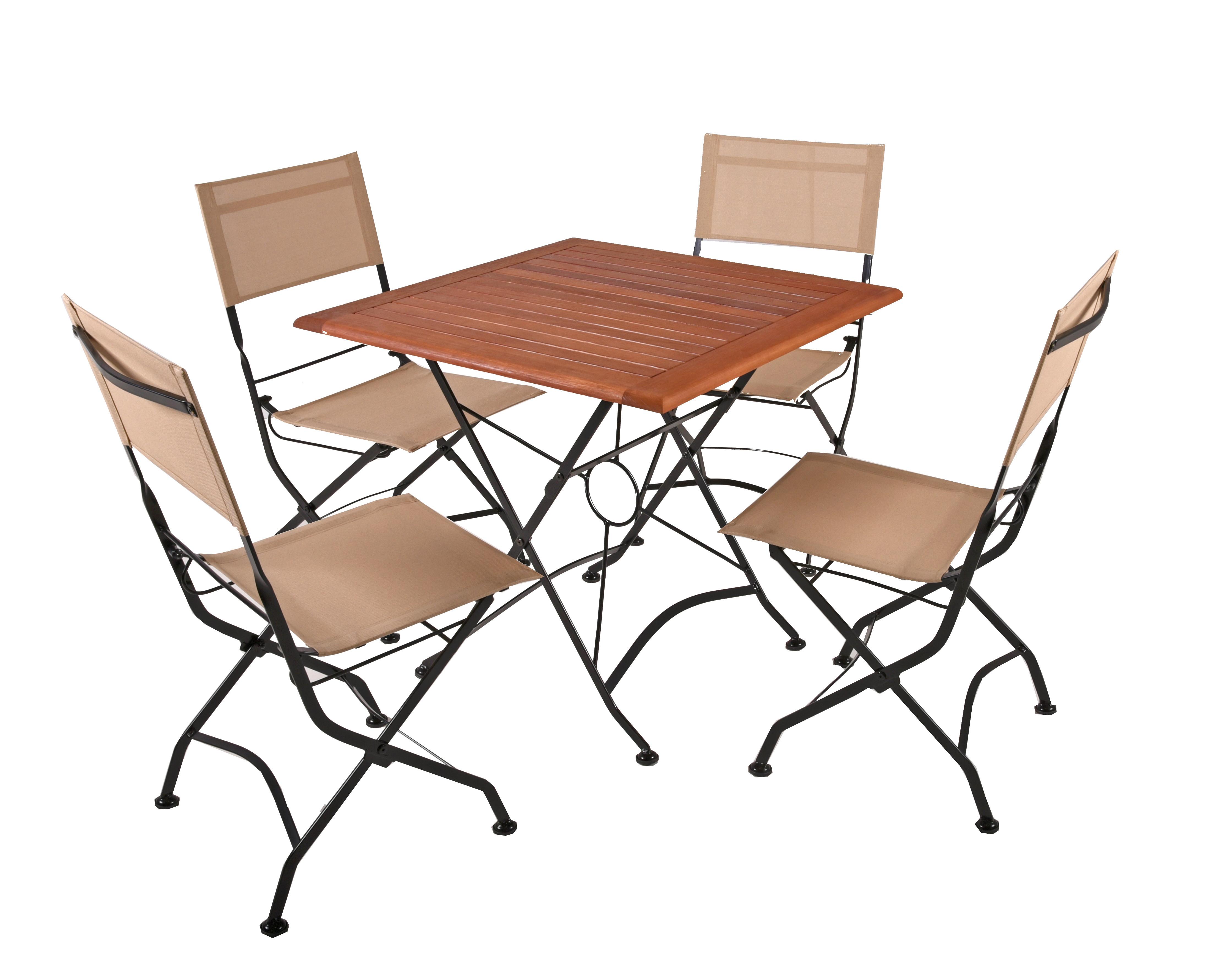 Gartenmöbel-Set Triest 5-tlg. Schwarz/Beige/Holz - Eukalyptusholzfarben/Beige, Basics, Holz/Kunststoff (45/89/58cm) - Gardenson