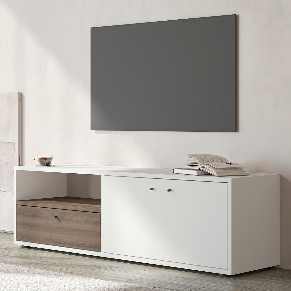 Lowboard Pao Tv Schrank - Weiss/Eichefarben, Design, Holzwerkstoff (35/42/136cm) - Livetastic