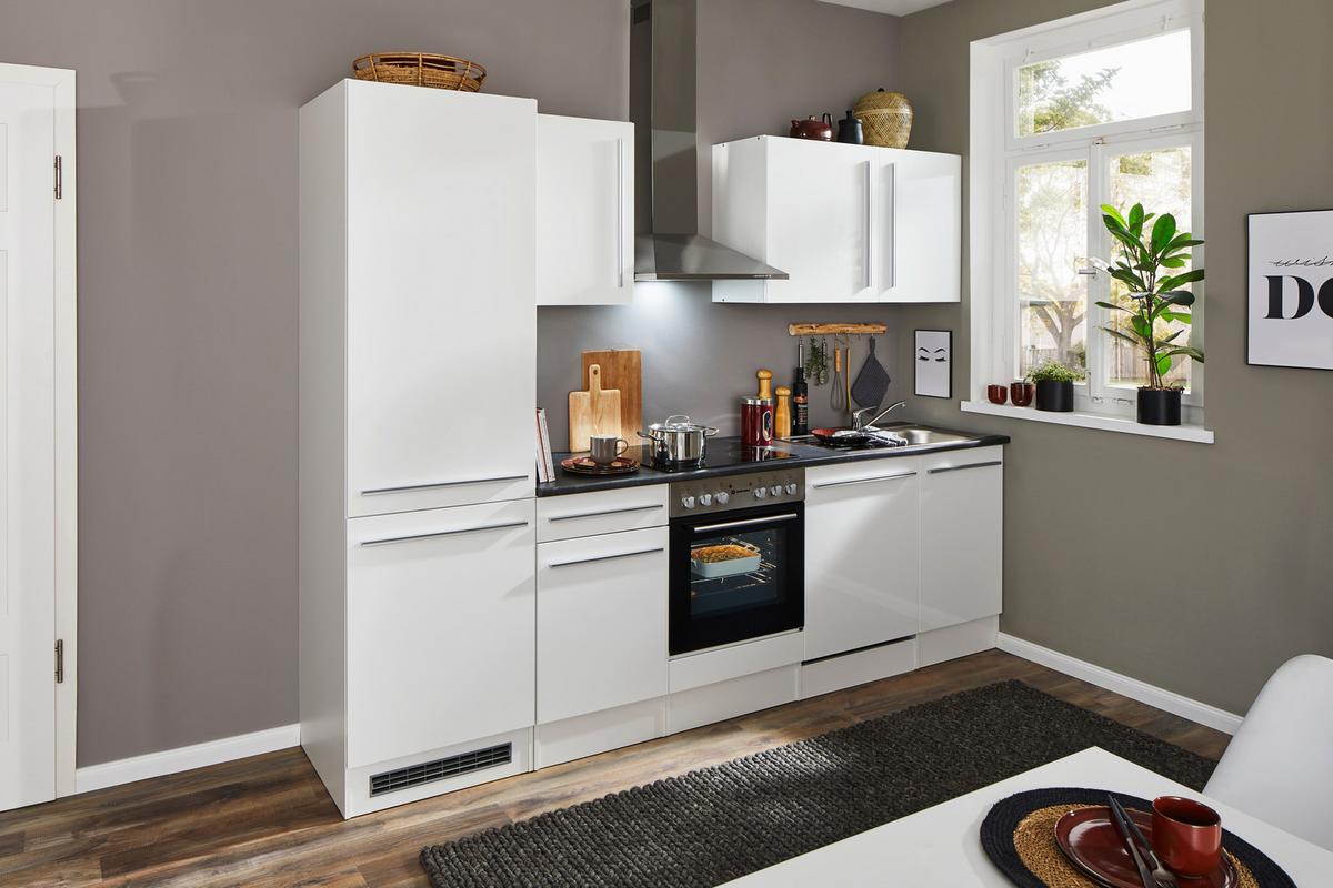 Küchenblock Jazz mit Geräten ca.280cm Weiß Hochglanz - Weiß Hochglanz/Dunkelgrau, LIFESTYLE, Holzwerkstoff/Kunststoff (280cm) - P & B