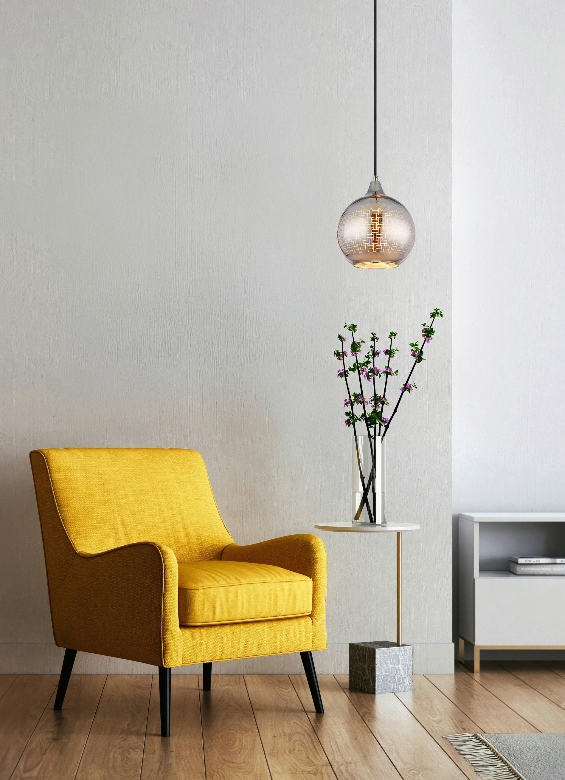 HÄNGELEUCHTE 16053 LOURDES - Chromfarben/Weiss, Basics, Glas/Textil (25/131cm) - Globo